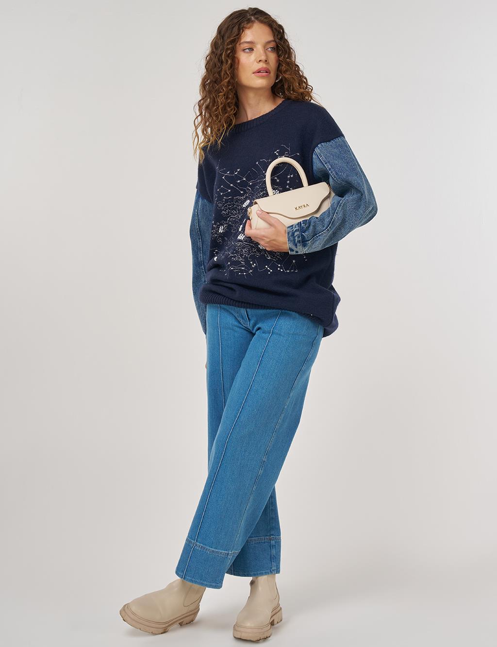 Denim Garnili Triko Tunik Lacivert