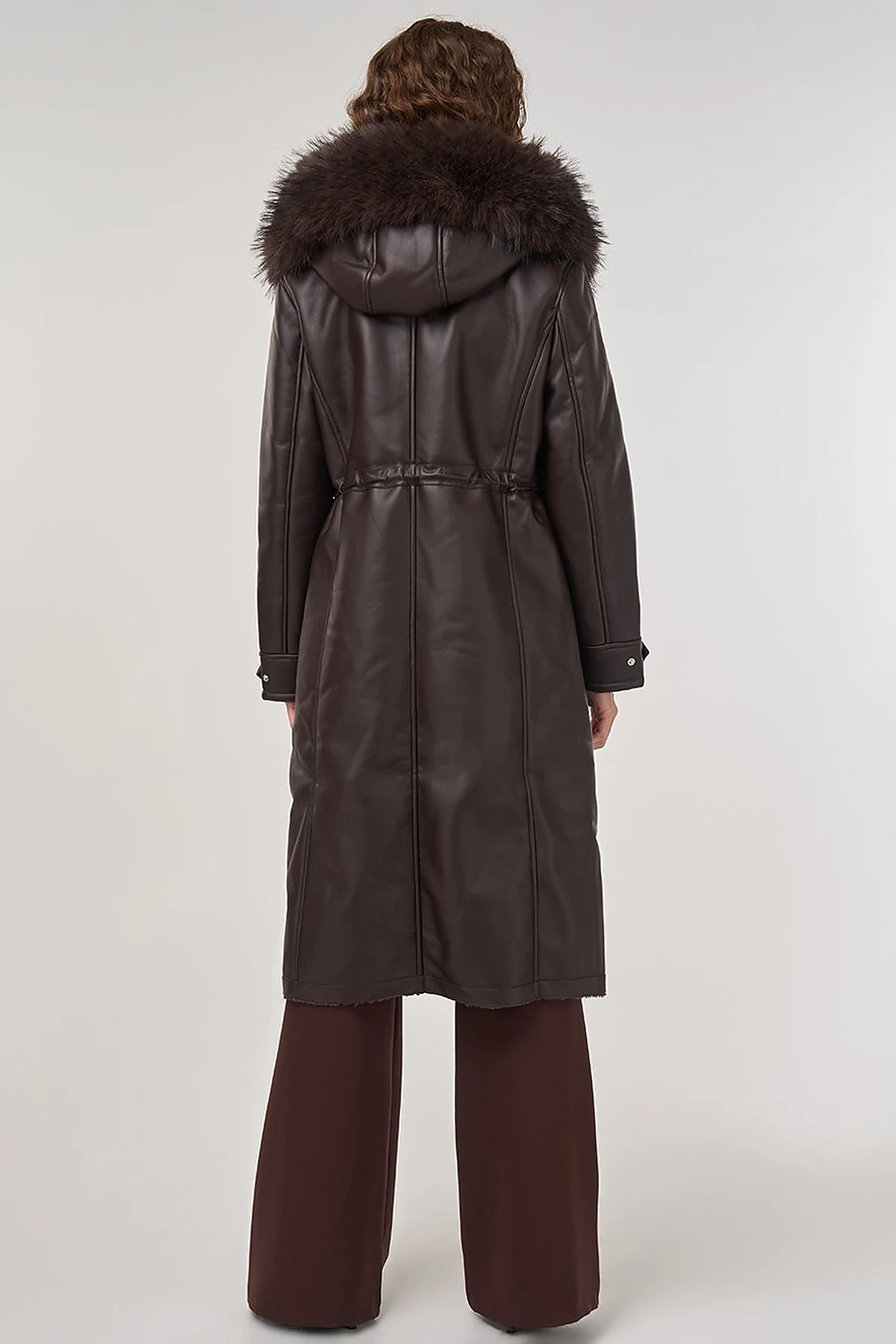 Faux Fur Detailed Faux Leather Jacket Brown