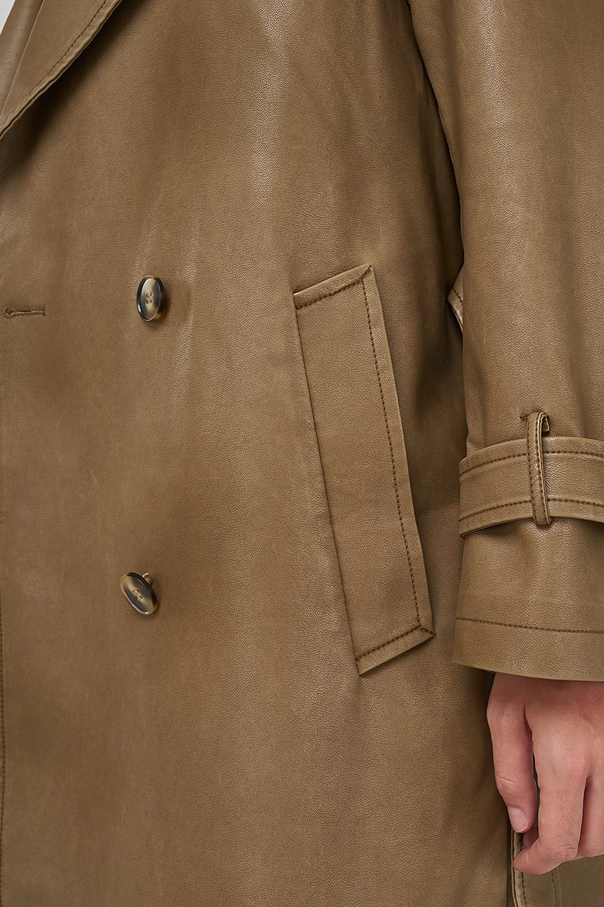 Faux Leather Trench Coat with Epaulet Details Light Brown