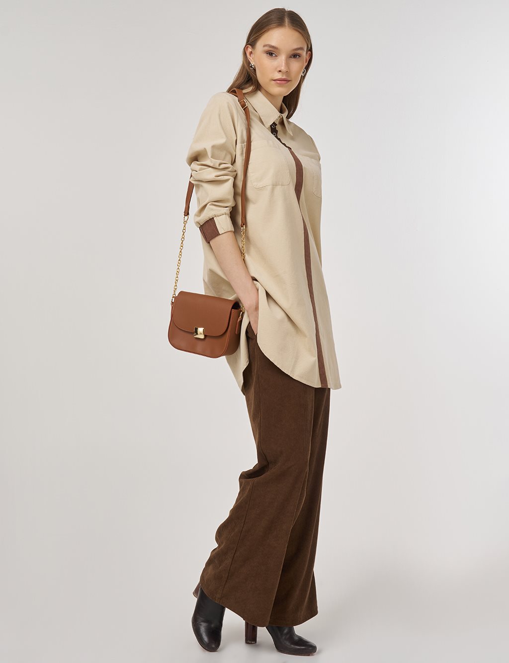  Corduroy Tunic with Shirt Collar Cream