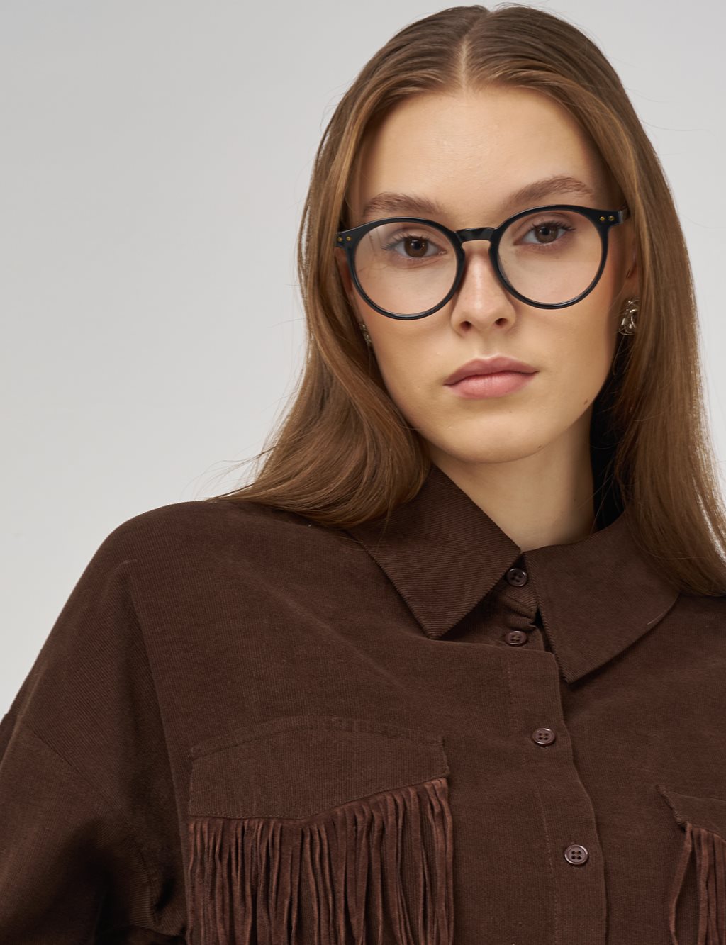 Tassel-Detail Velvet Tunic – Brown 