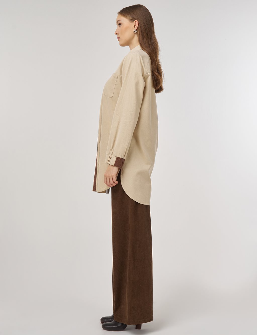  Corduroy Tunic with Shirt Collar Cream