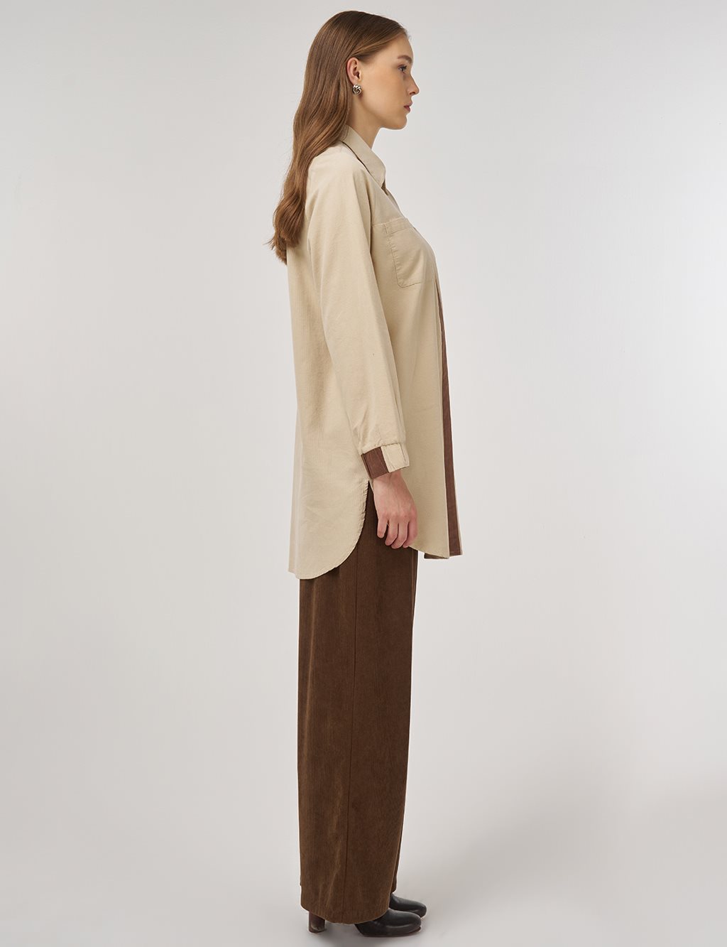  Corduroy Tunic with Shirt Collar Cream