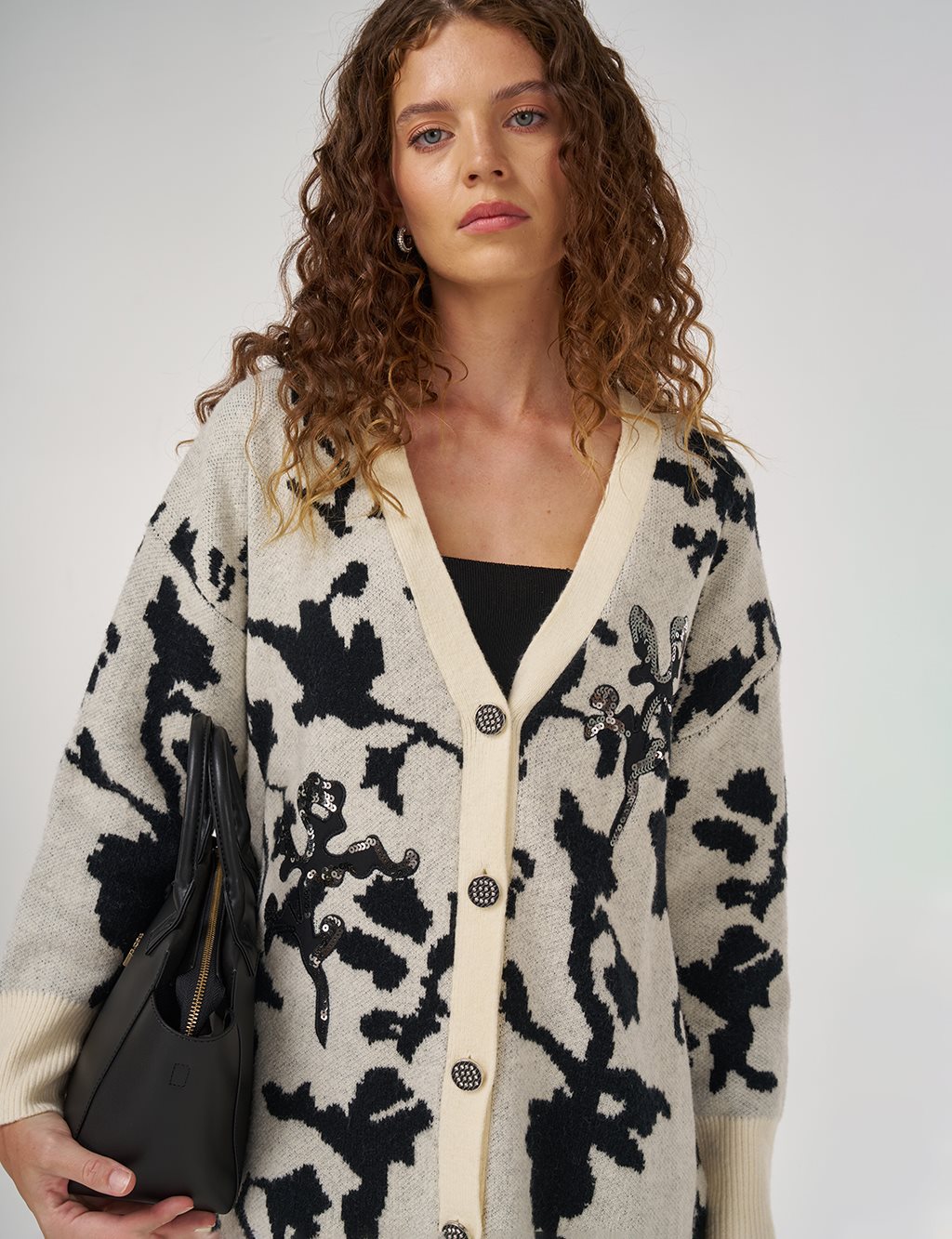 Sequin Embroidered Knit Cardigan in Cream