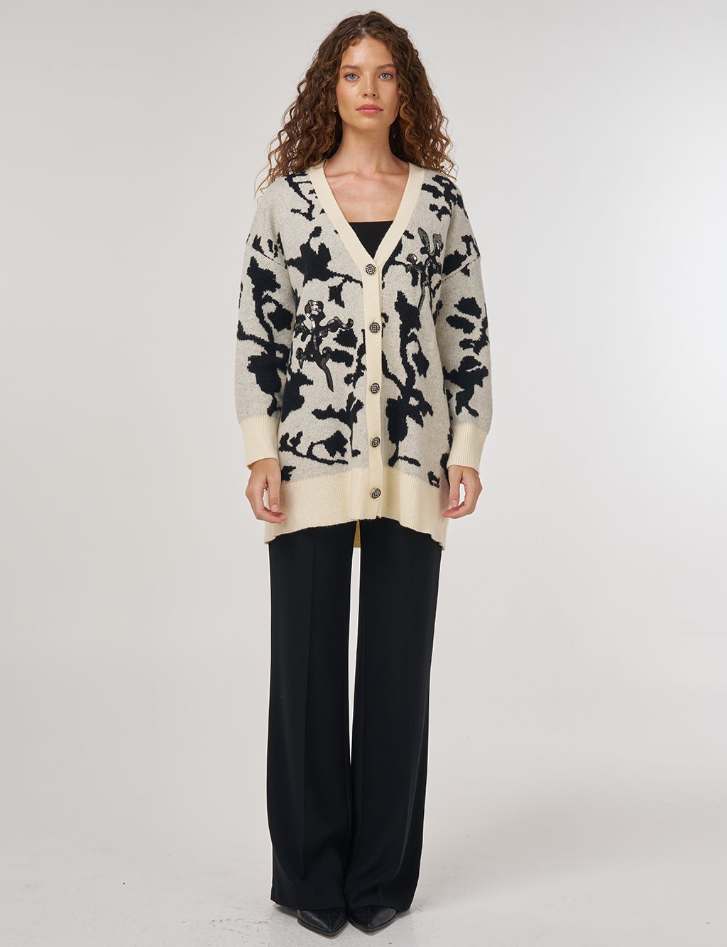 Sequin Embroidered Knit Cardigan in Cream