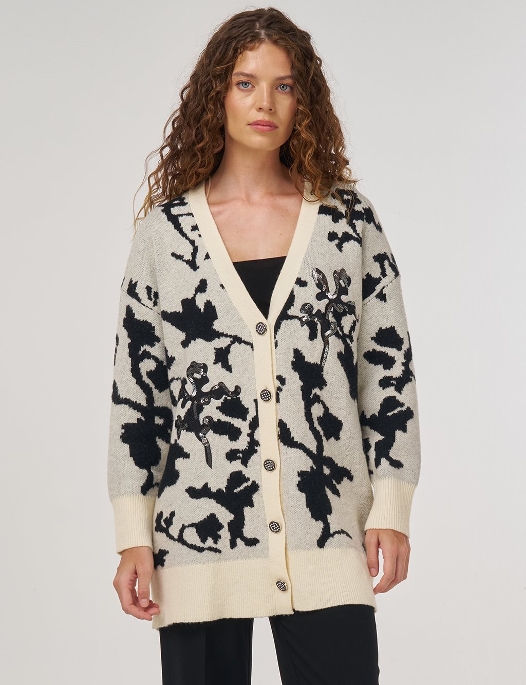 Sequin Embroidered Knit Cardigan in Cream