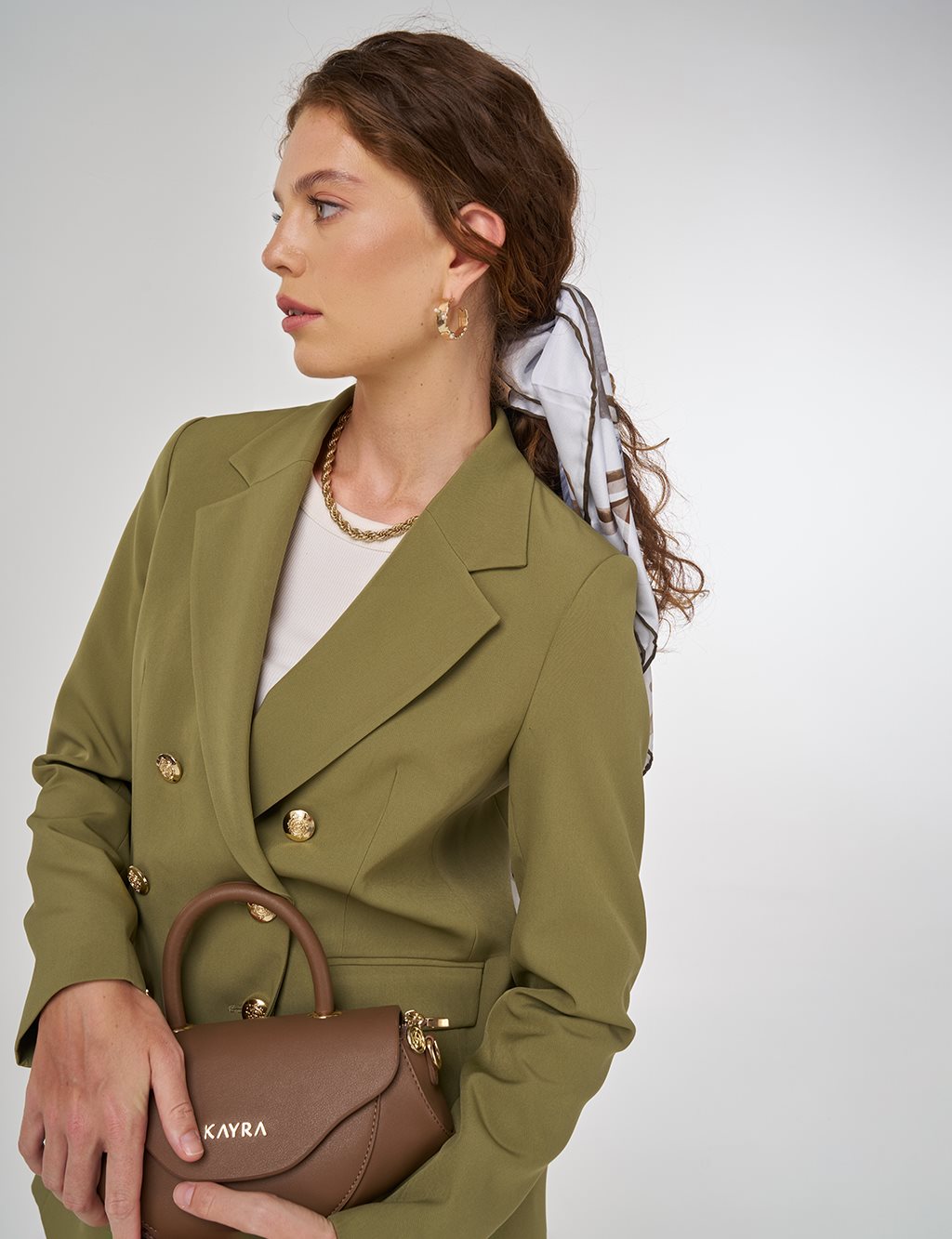 Düğme Detaylı Blazer Ceket Haki 