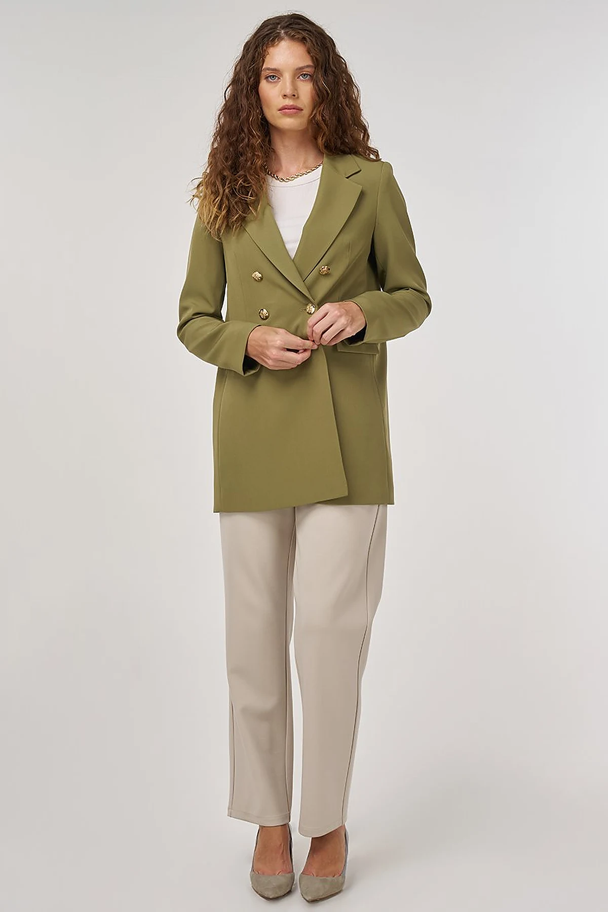 Button Detail Blazer Jacket in Khaki