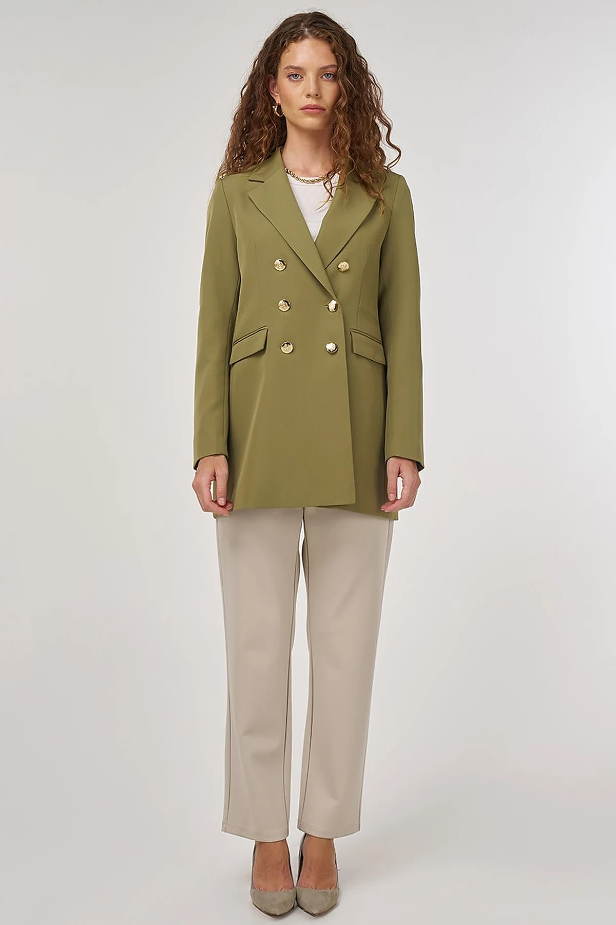 Button Detail Blazer Jacket in Khaki
