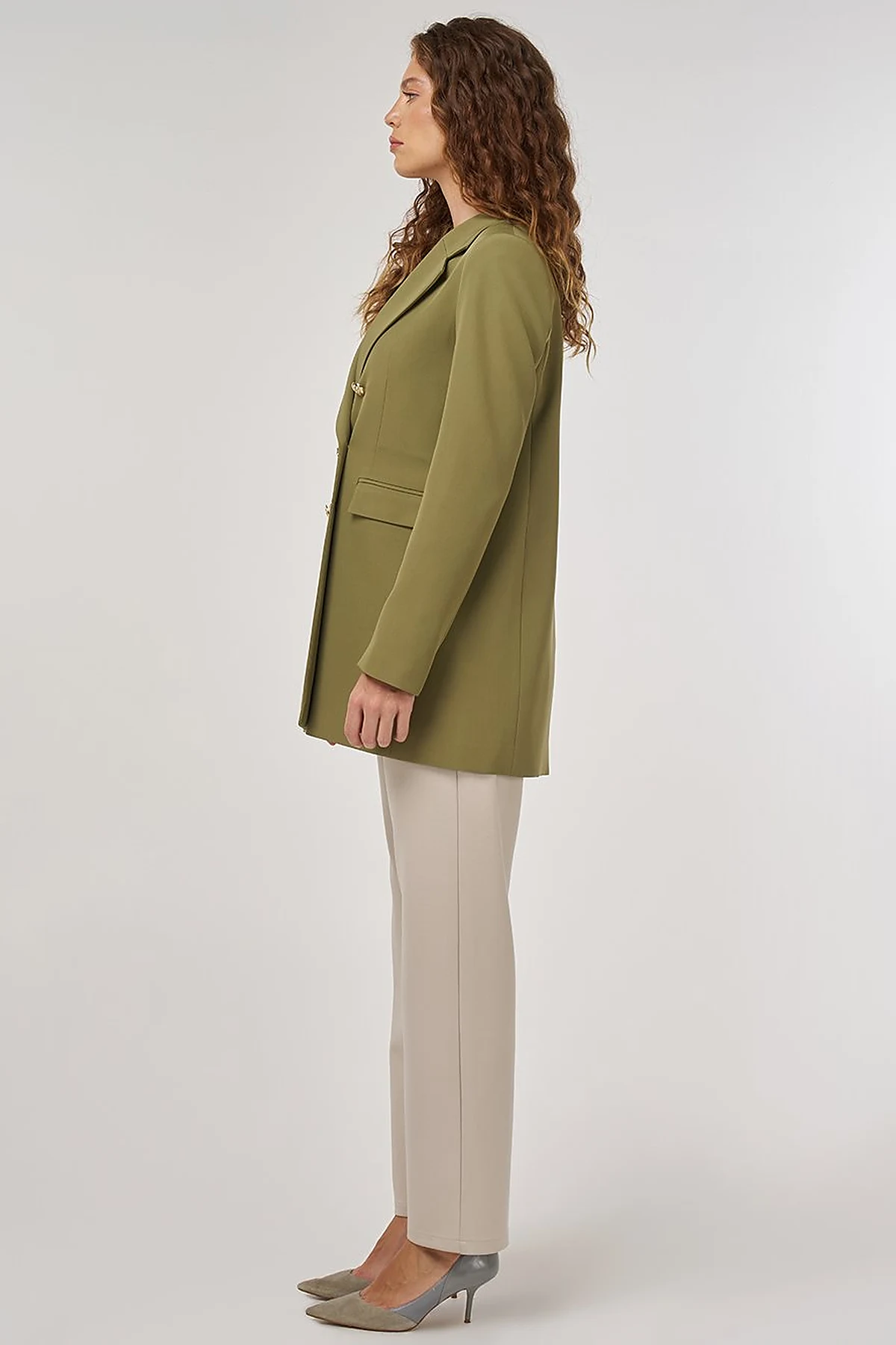 Button Detail Blazer Jacket in Khaki