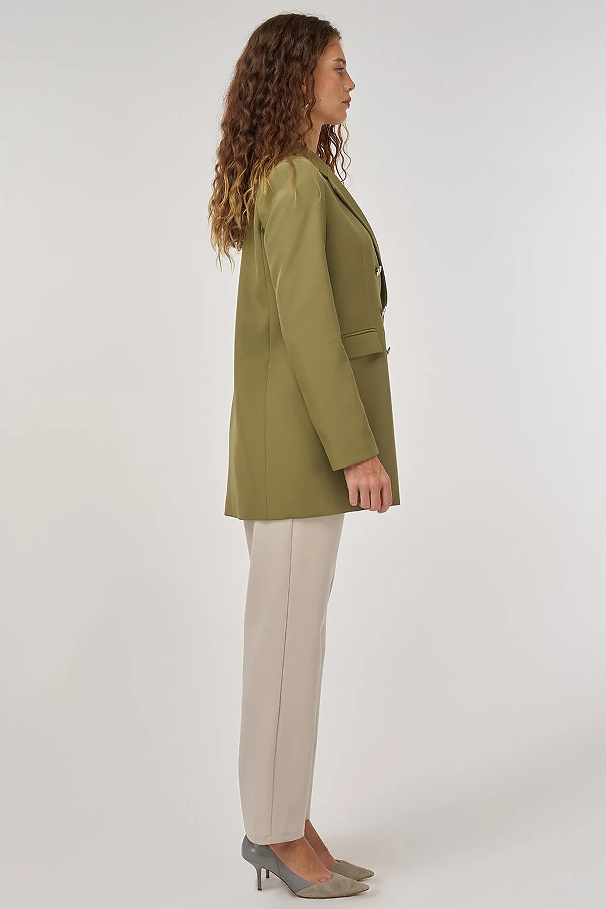 Button Detail Blazer Jacket in Khaki