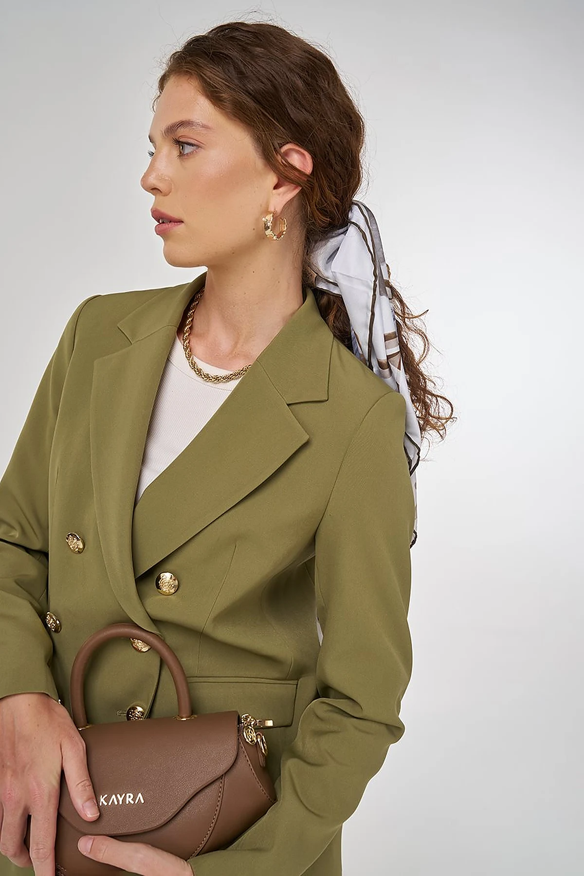 Button Detail Blazer Jacket in Khaki