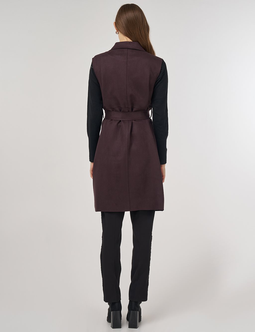 Dikiş Detaylı Süet Yelek Kahve 