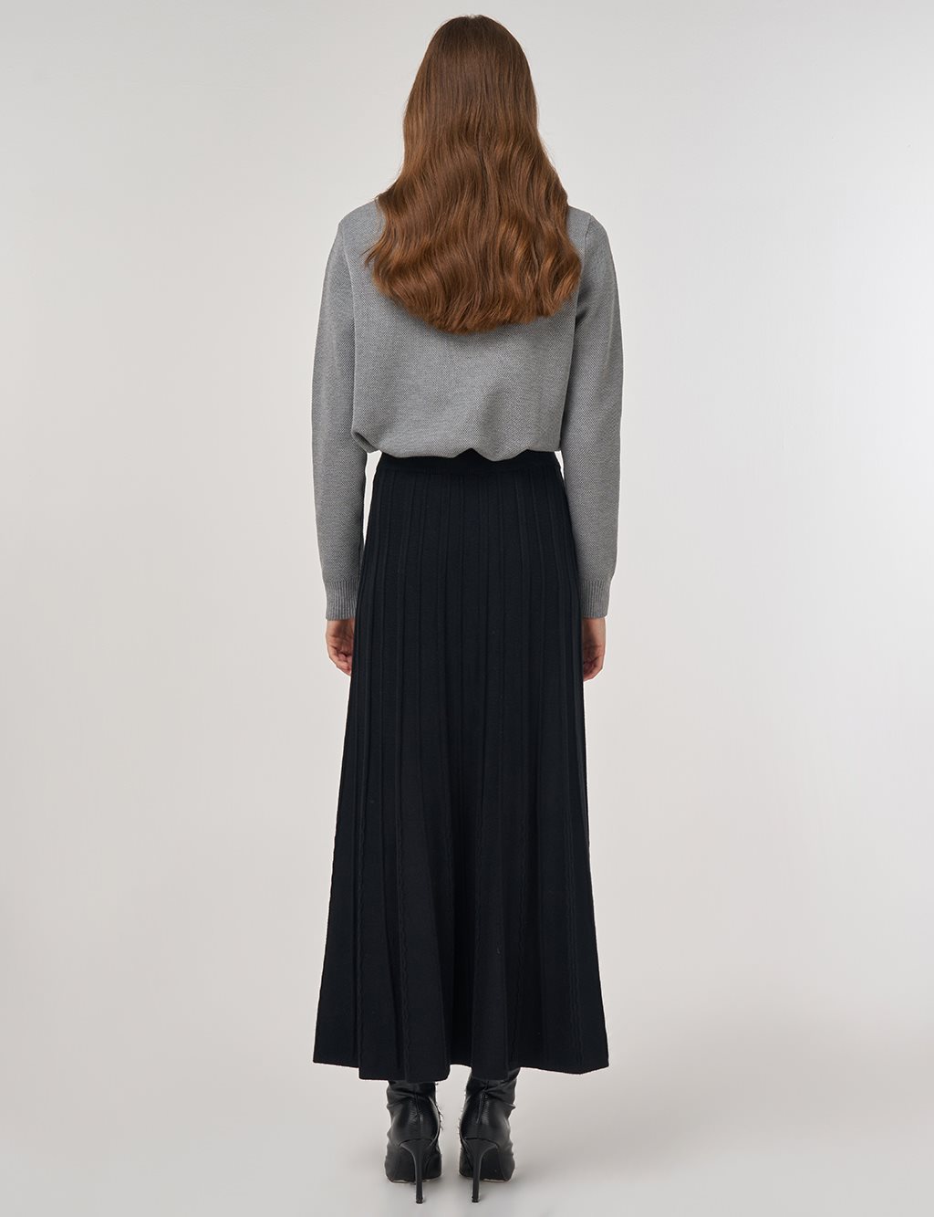 Yüksek Bel​ Viskon Triko Etek Siyah 