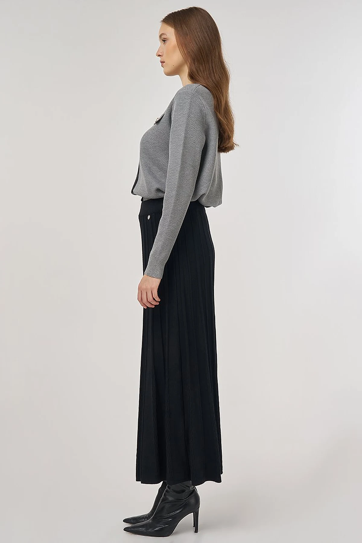 High Waist Viscose Knit Skirt Black