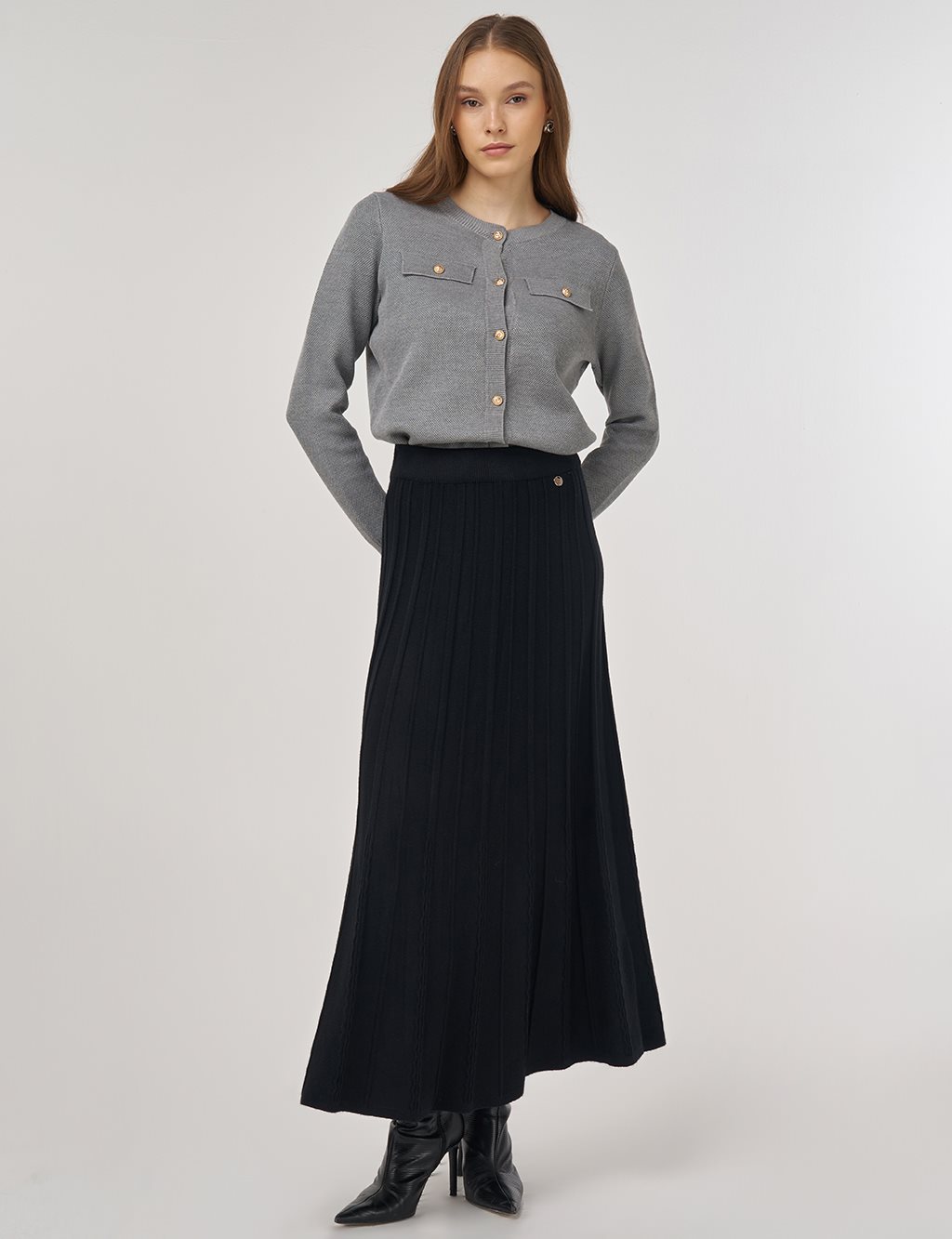 Yüksek Bel​ Viskon Triko Etek Siyah 