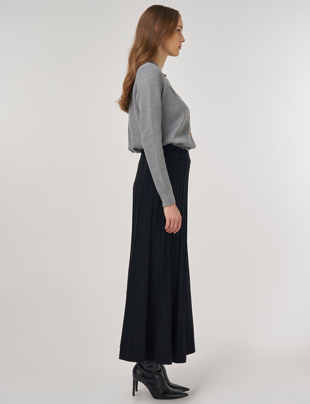 Yüksek Bel​ Viskon Triko Etek Siyah 