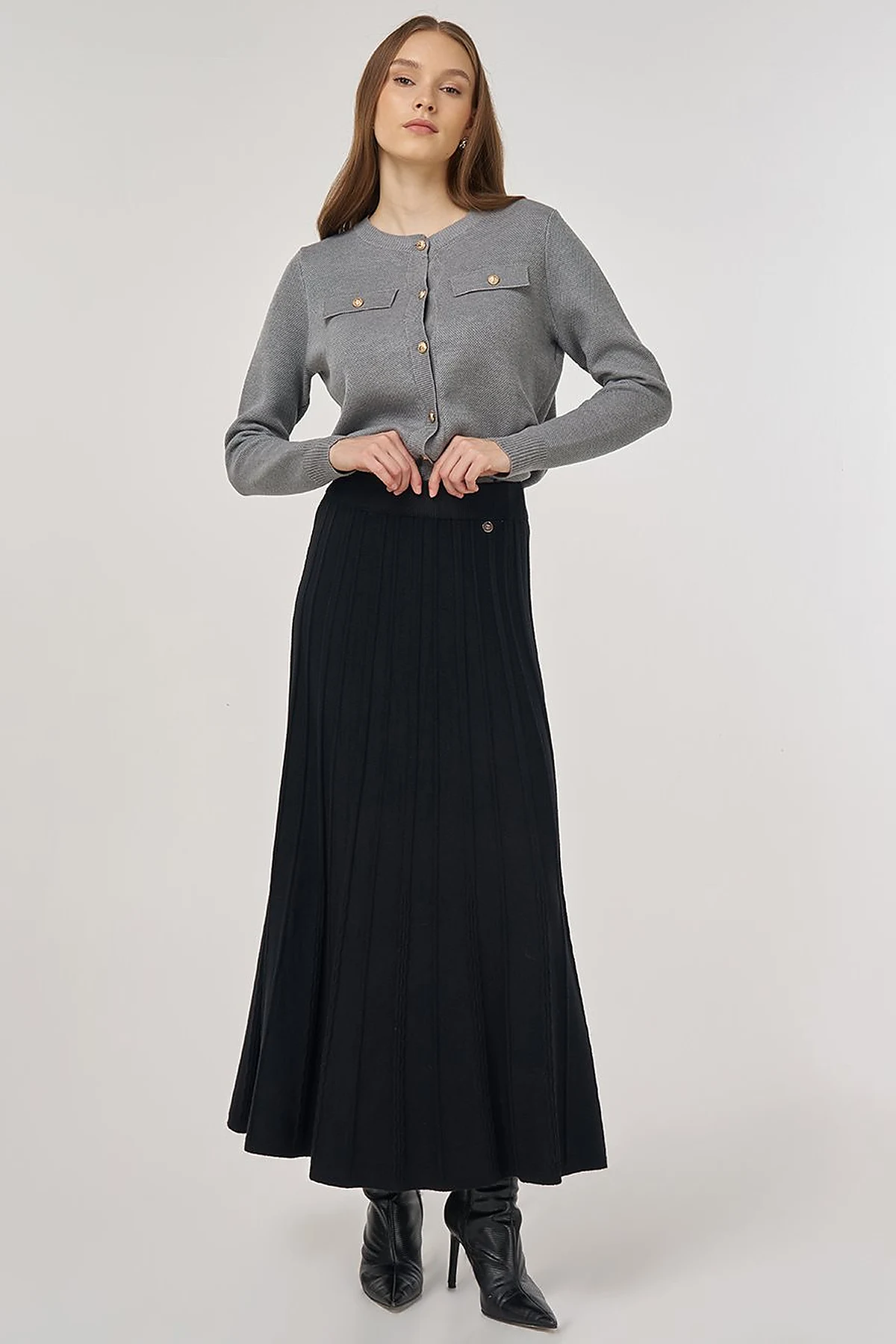 High Waist Viscose Knit Skirt Black