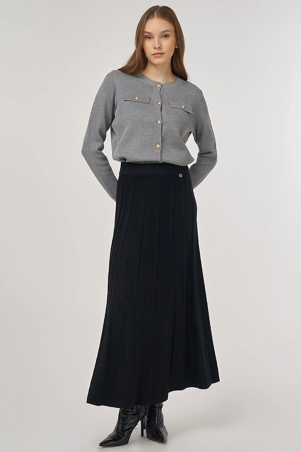 High Waist Viscose Knit Skirt Black