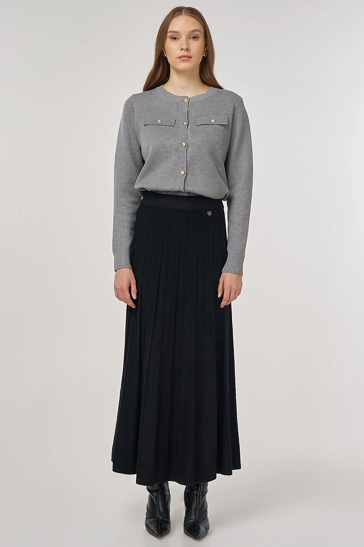 High Waist Viscose Knit Skirt Black