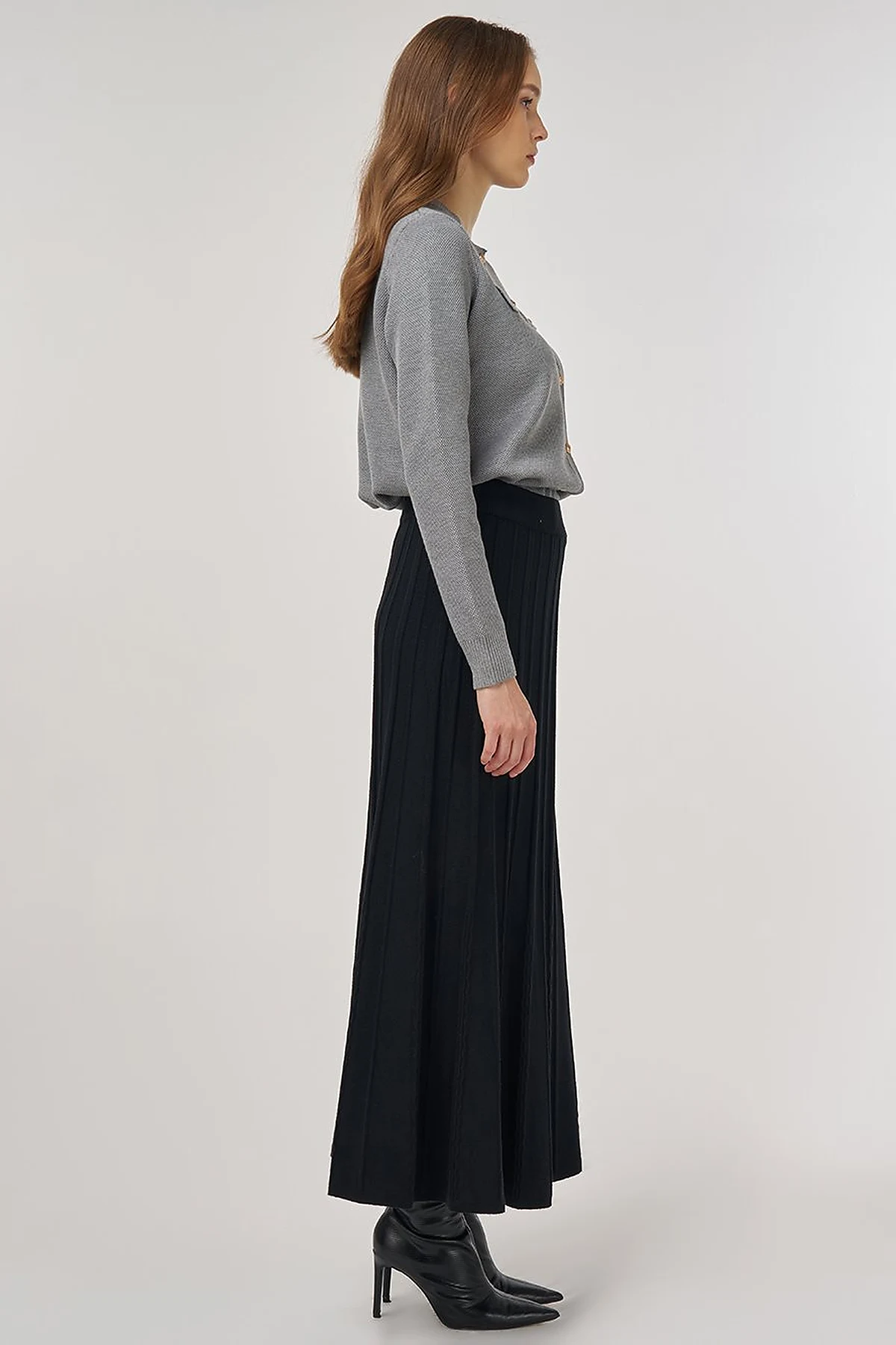 High Waist Viscose Knit Skirt Black
