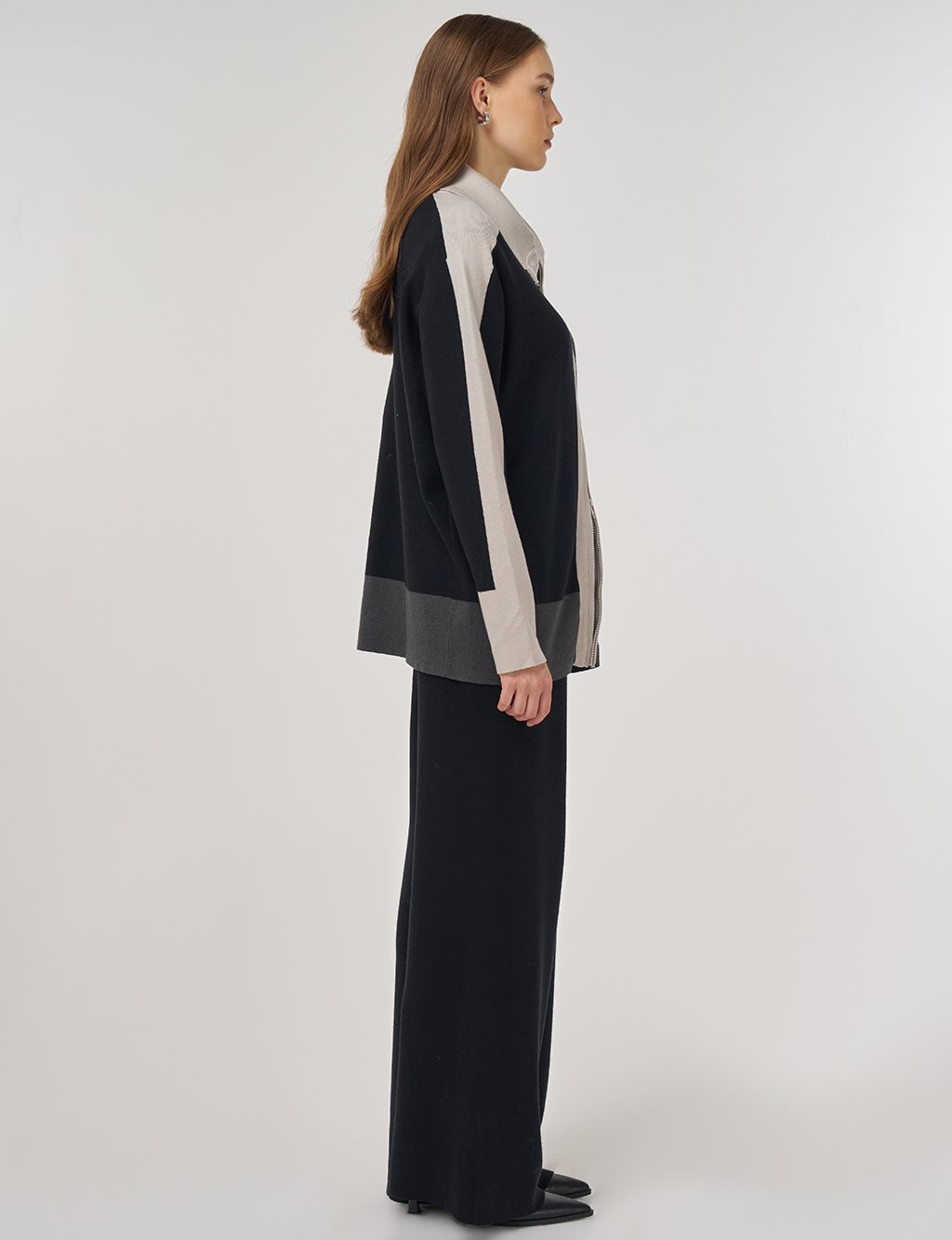 Geniş Yaka Triko Takım Siyah 