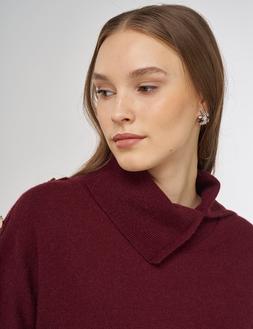 Button Detail Knit Tunic in Dark Burgundy