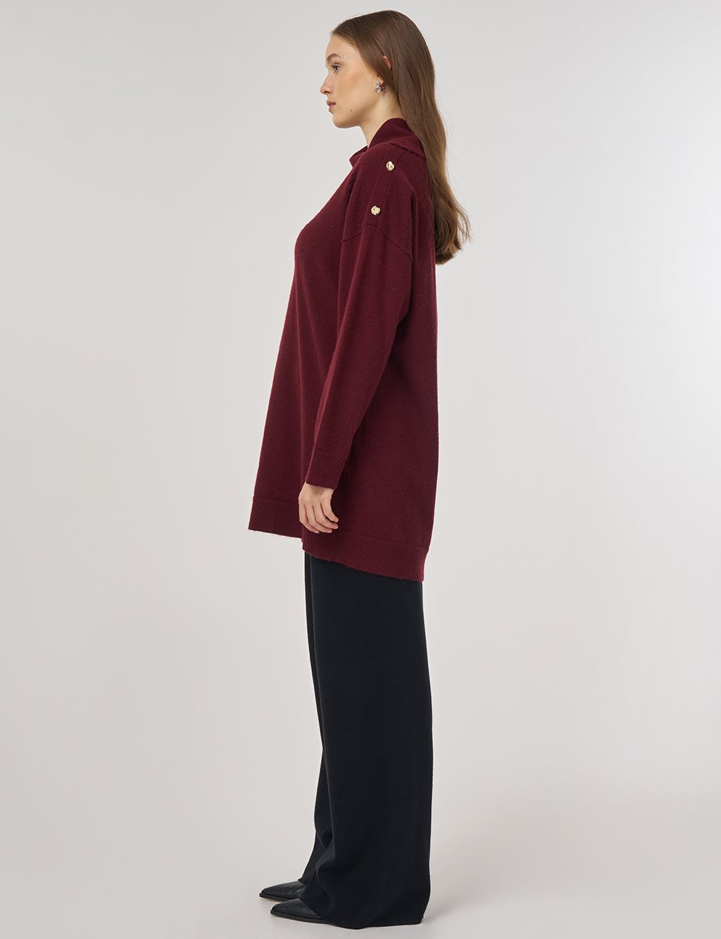 Button Detail Knit Tunic in Dark Burgundy