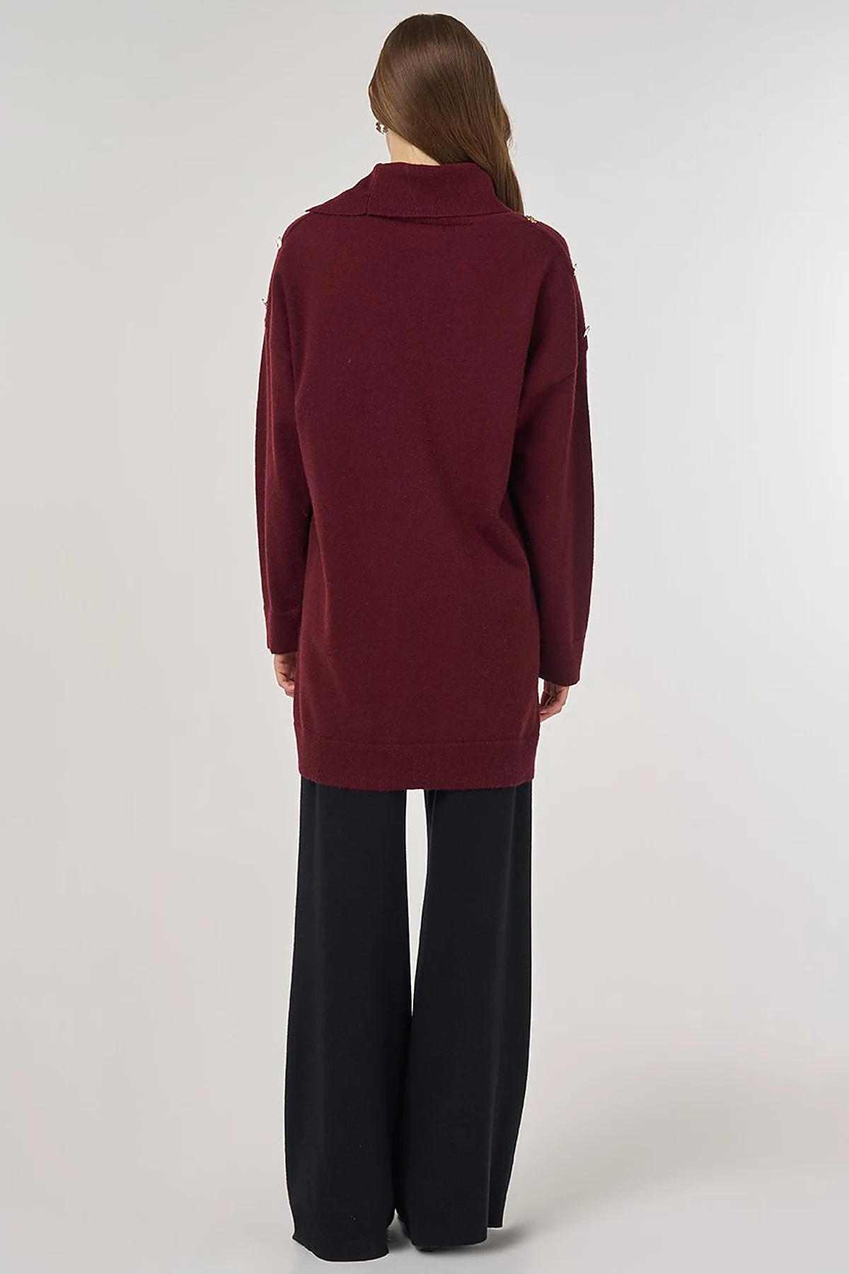 Button Detail Knit Tunic in Dark Burgundy