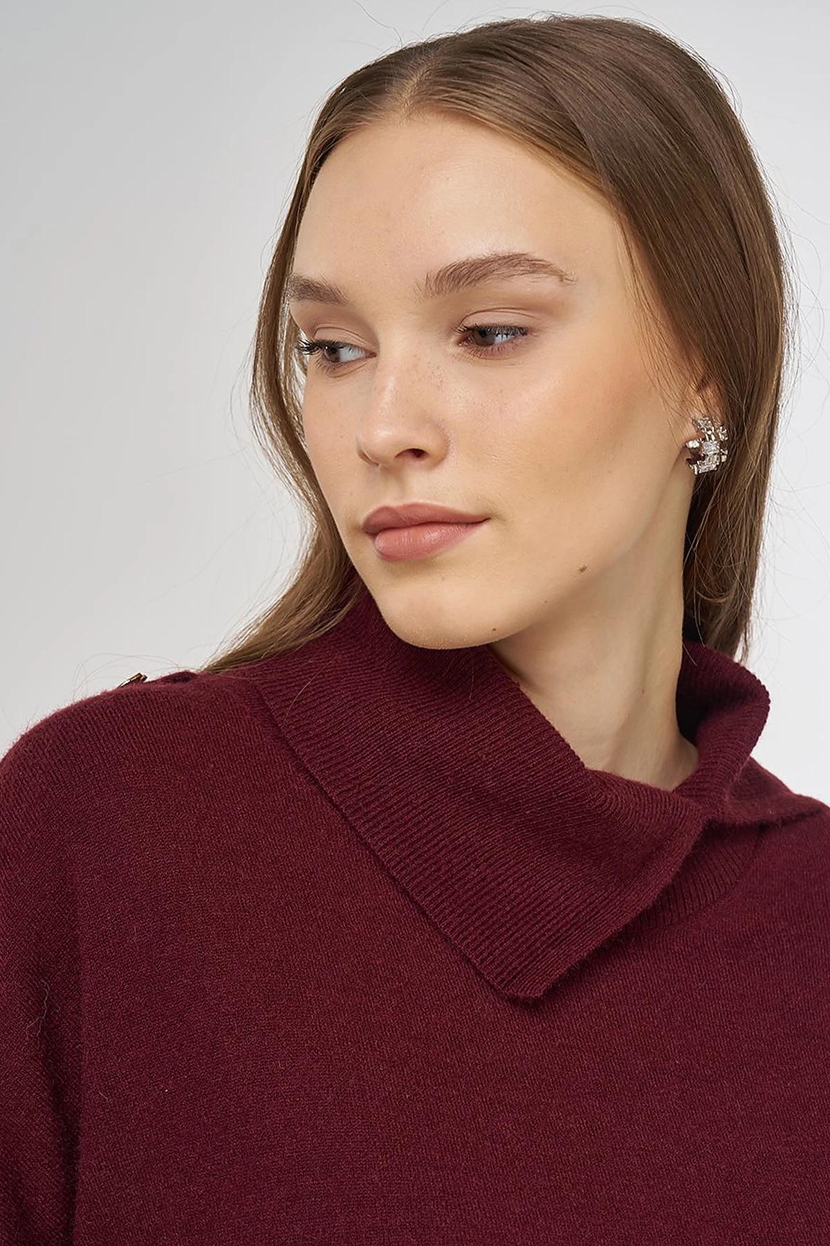 Button Detail Knit Tunic in Dark Burgundy