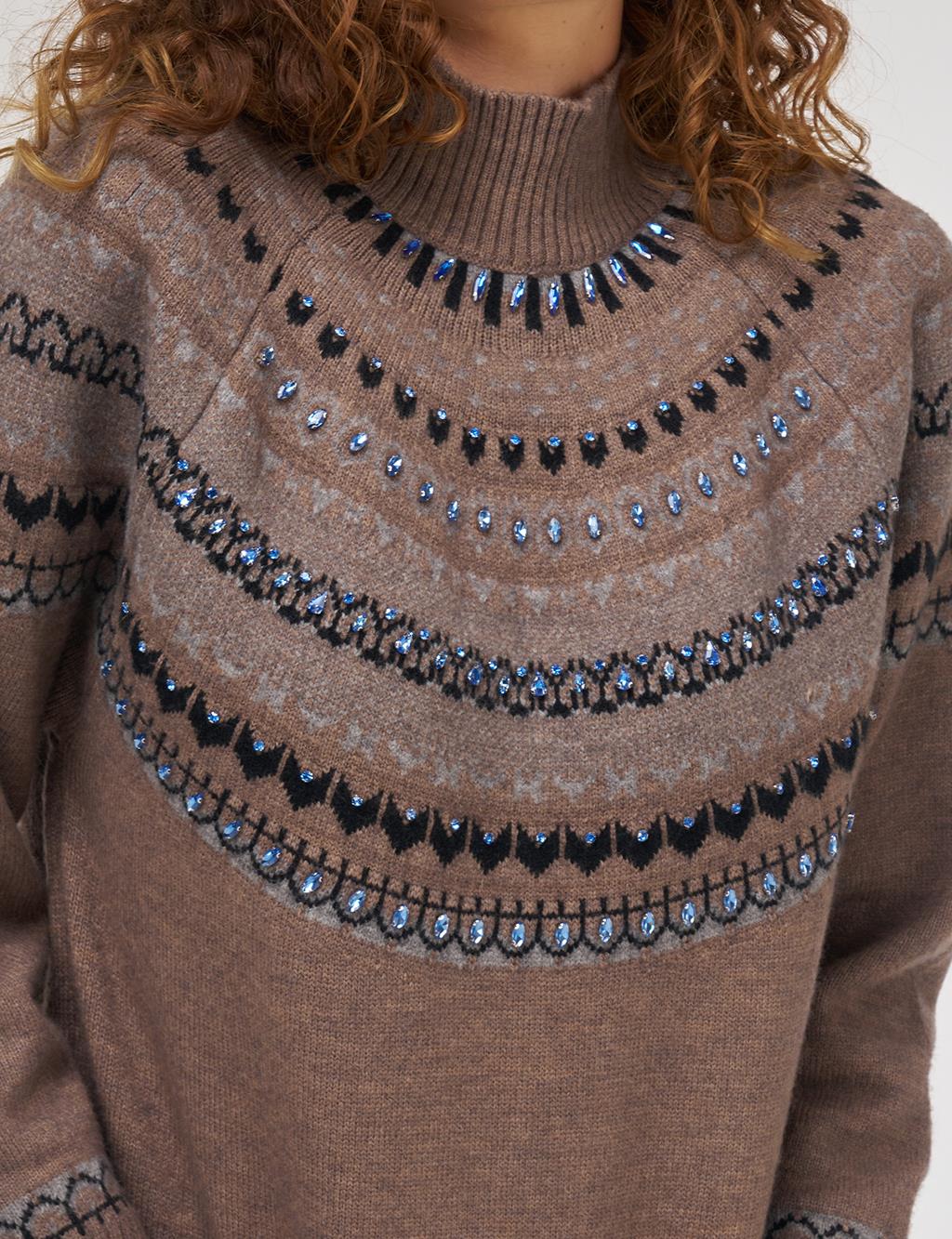 Patterned Turtleneck Sweater in Mink