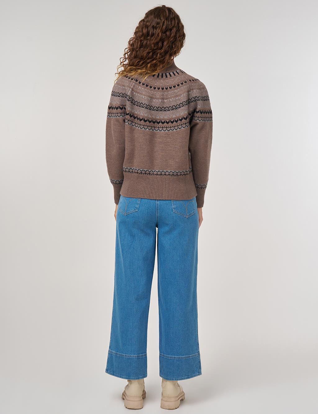 Patterned Turtleneck Sweater in Mink