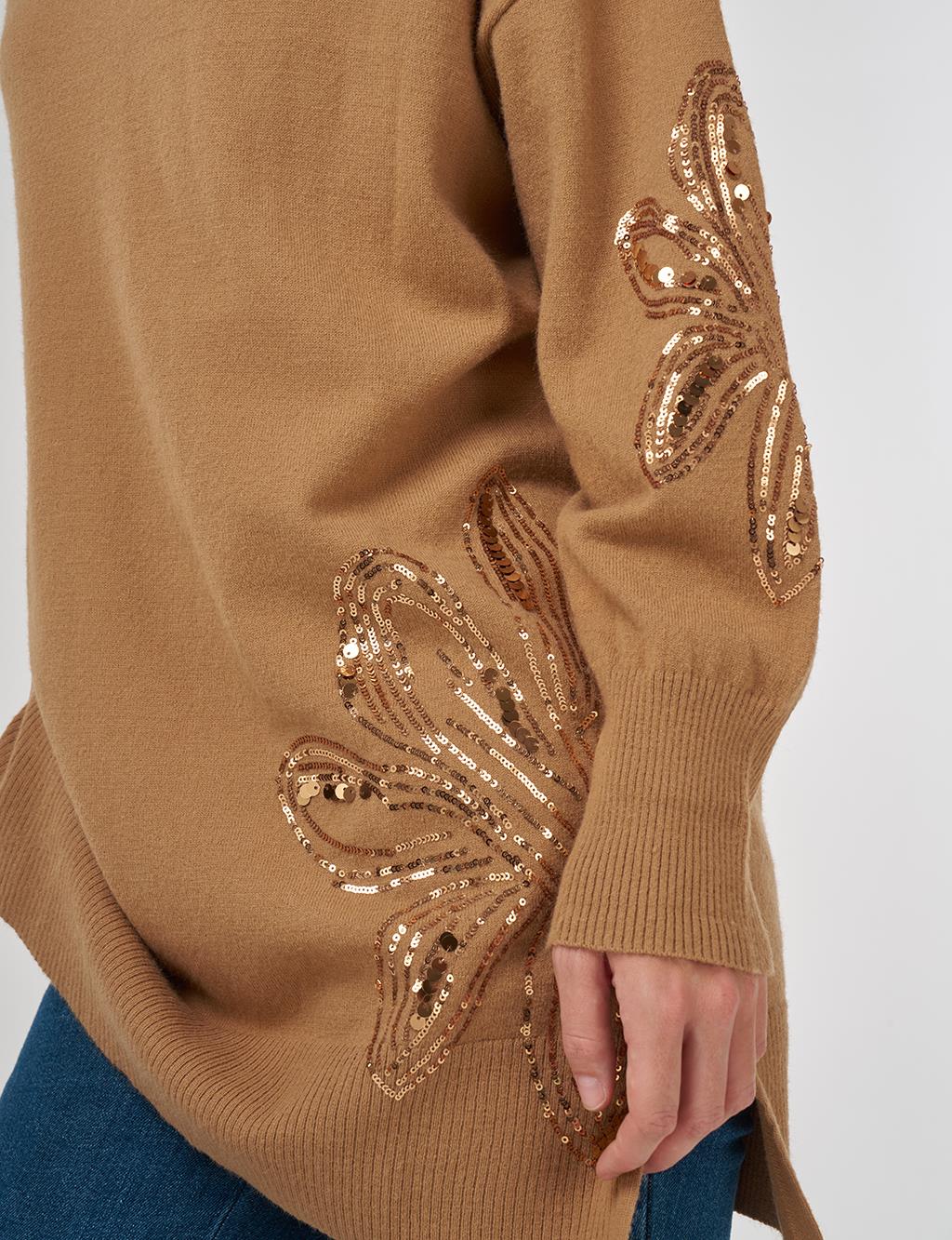 Sequin Detailed Knit Tunic Beige