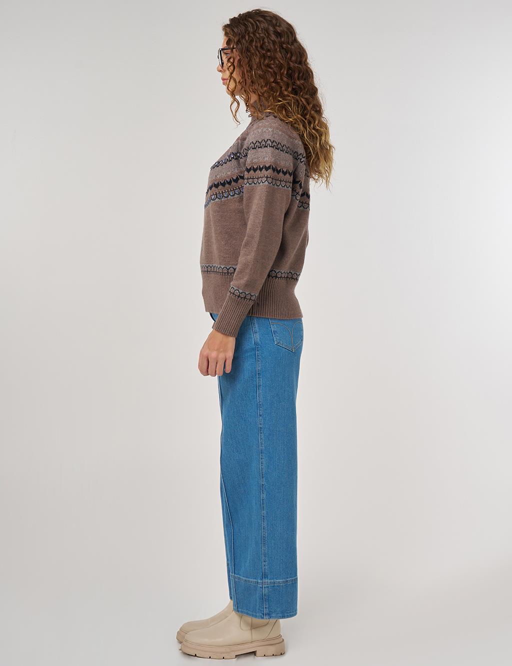 Patterned Turtleneck Sweater in Mink