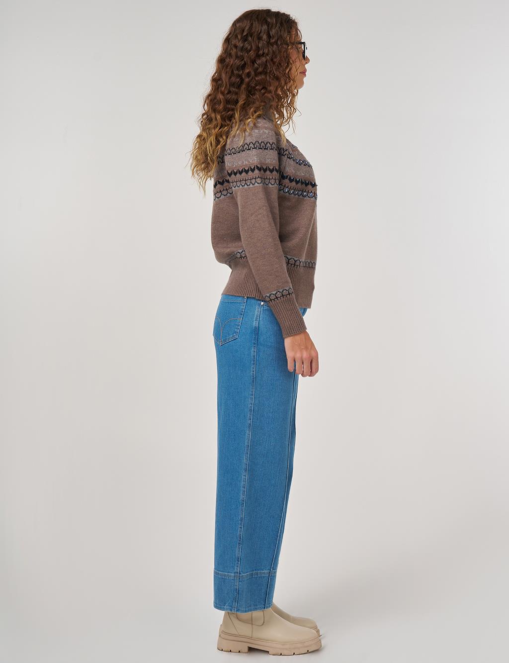 Patterned Turtleneck Sweater in Mink