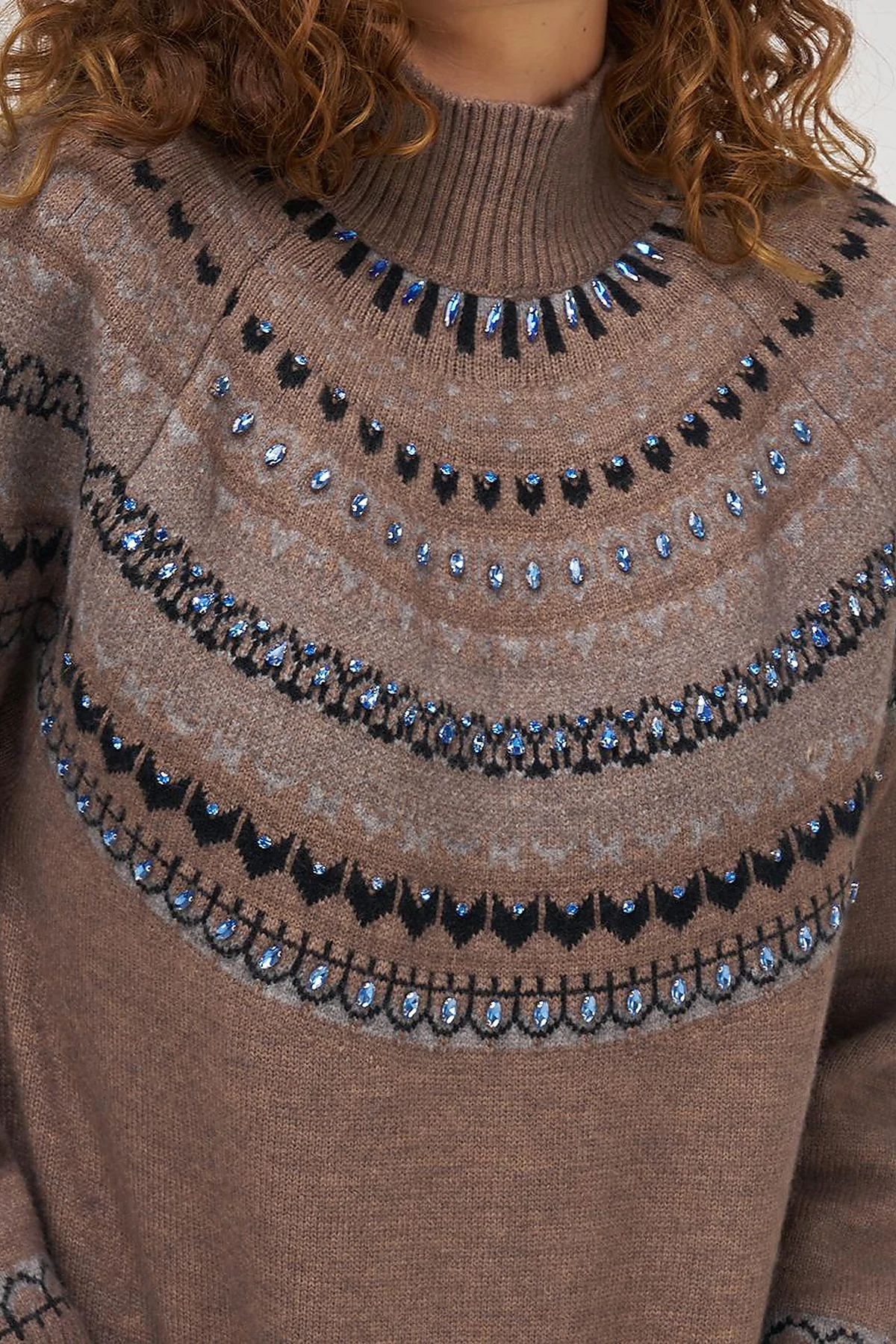 Patterned Turtleneck Sweater in Mink