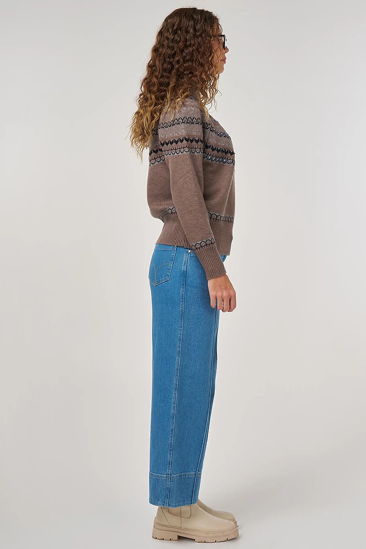 Patterned Turtleneck Sweater in Mink