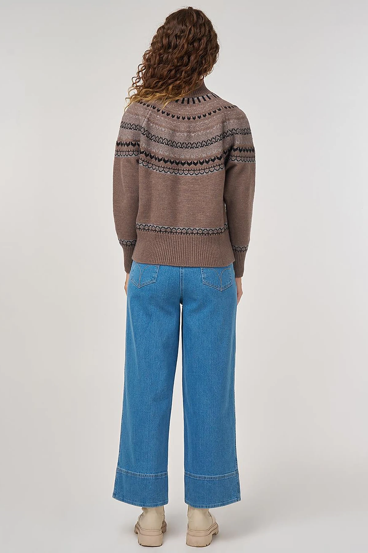 Patterned Turtleneck Sweater in Mink