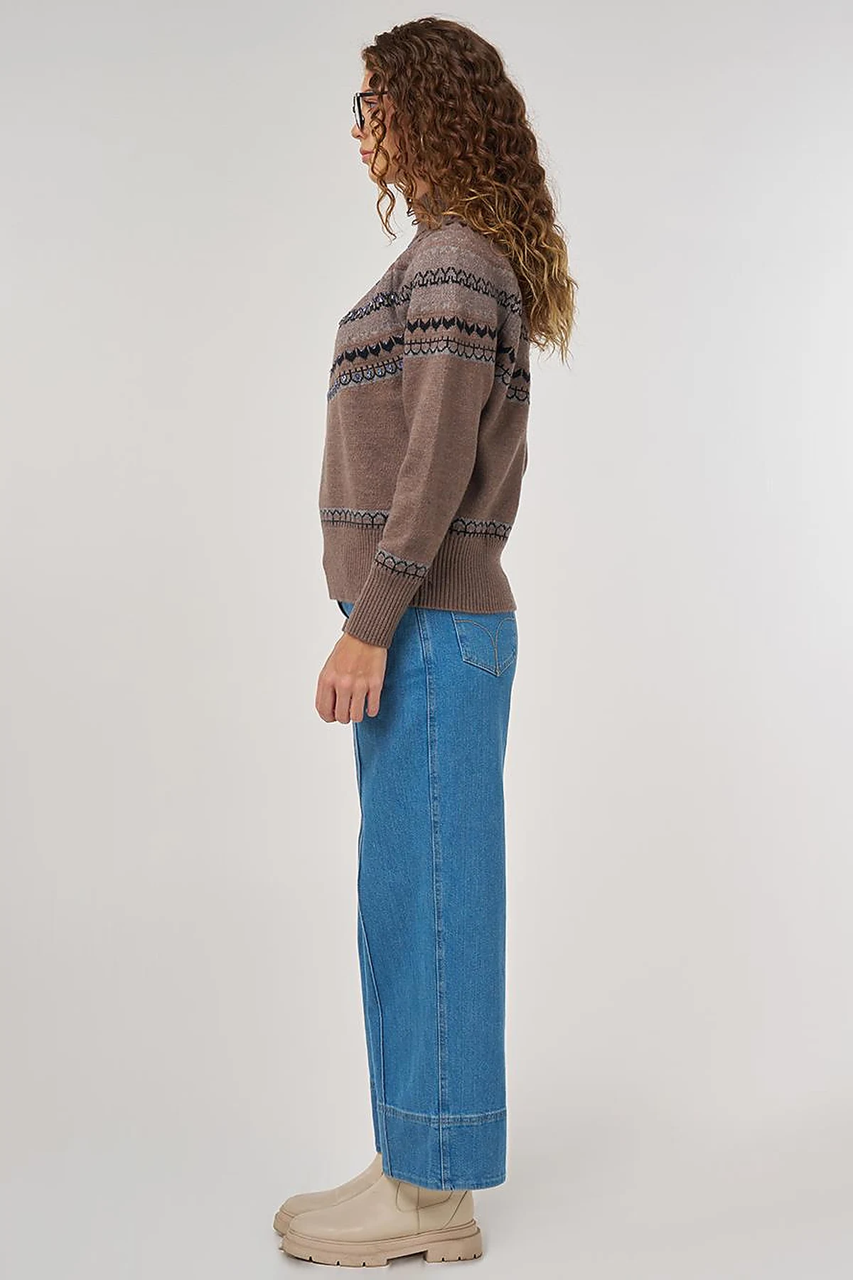 Patterned Turtleneck Sweater in Mink