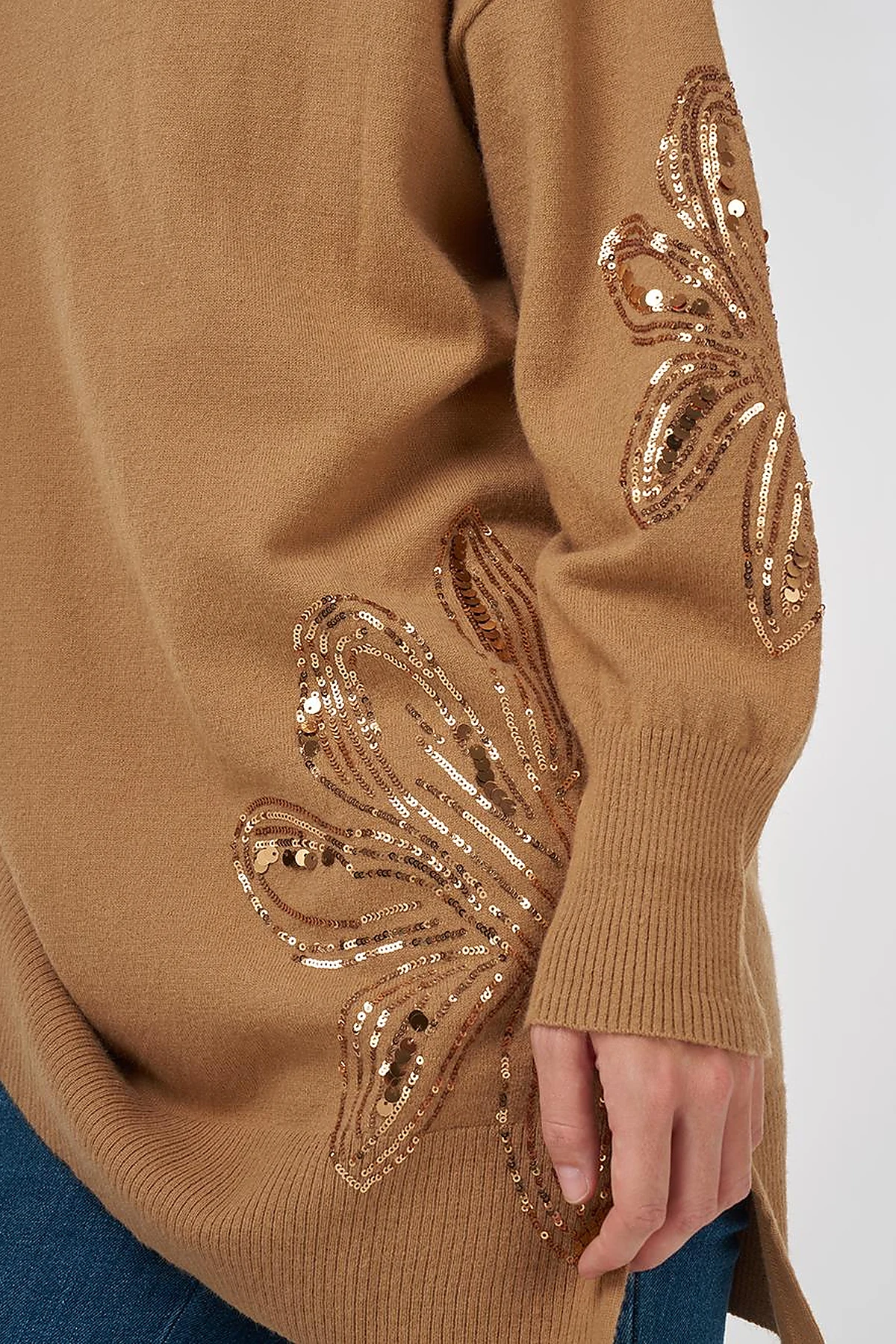 Sequin Detailed Knit Tunic Beige