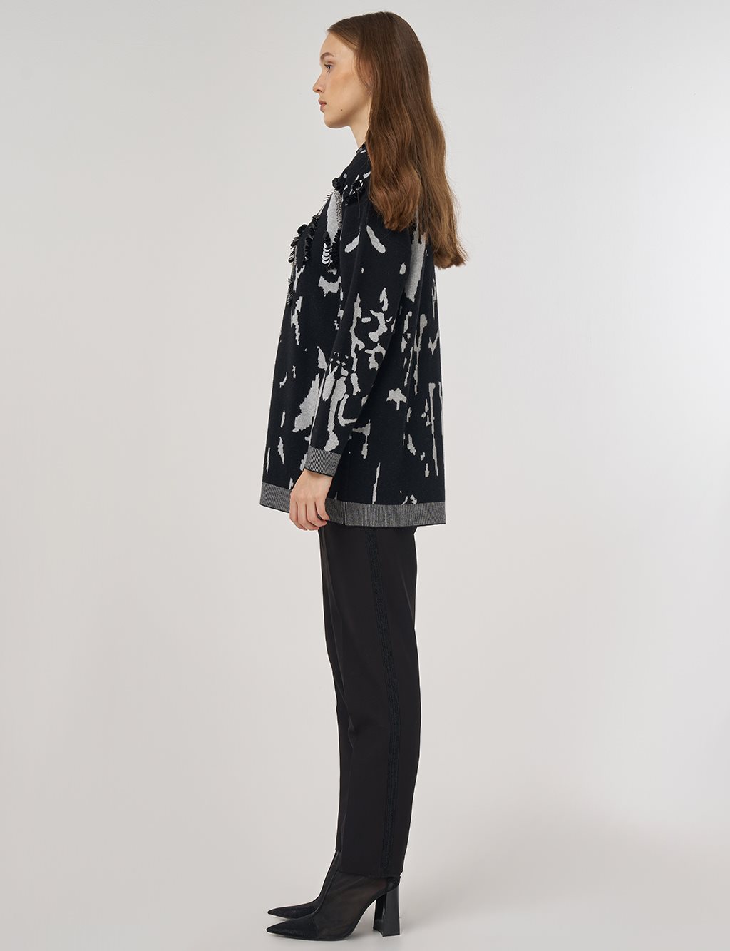 Sequin Detailed Viscose Knit Tunic in Black