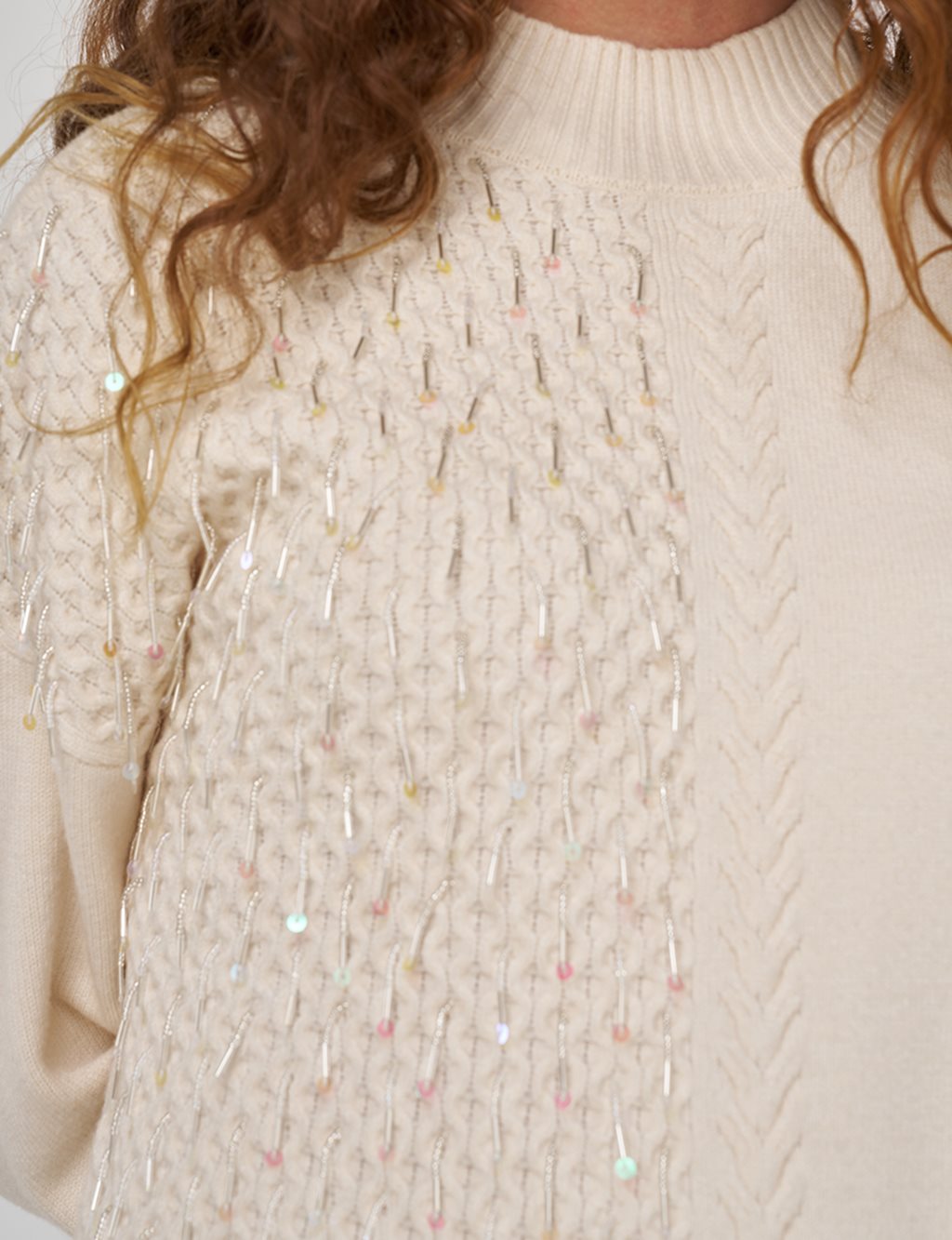 Knit Detailed Viscose Knit Tunic in Cream