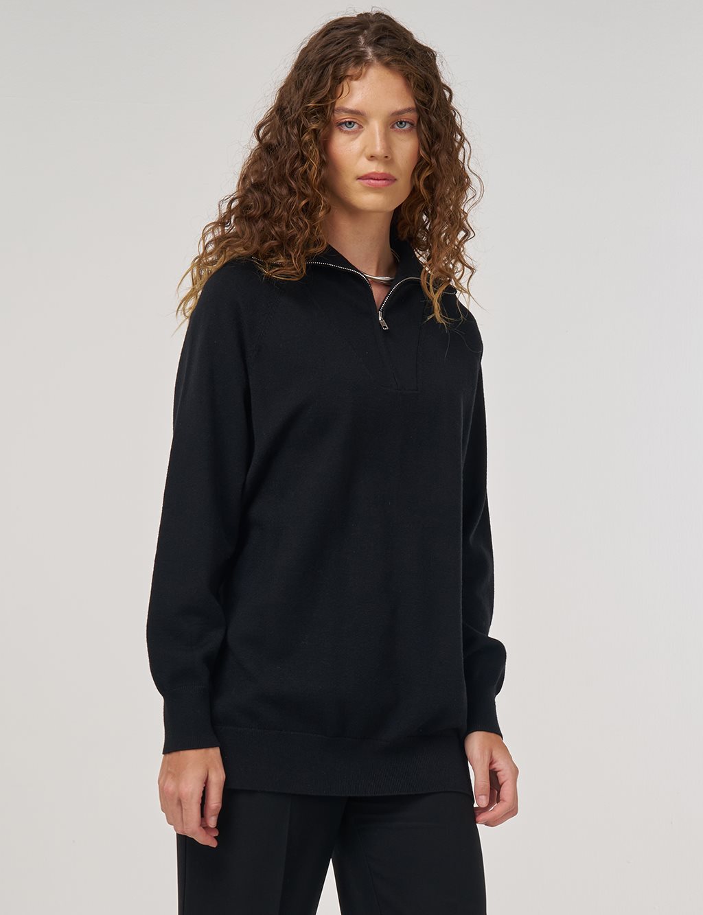 Zippered Knit Tunic in Black