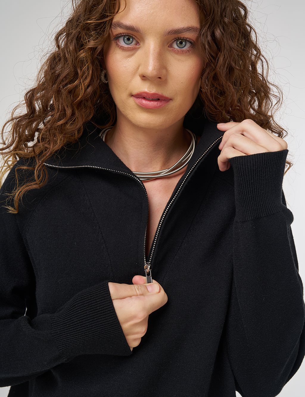 Zippered Knit Tunic in Black