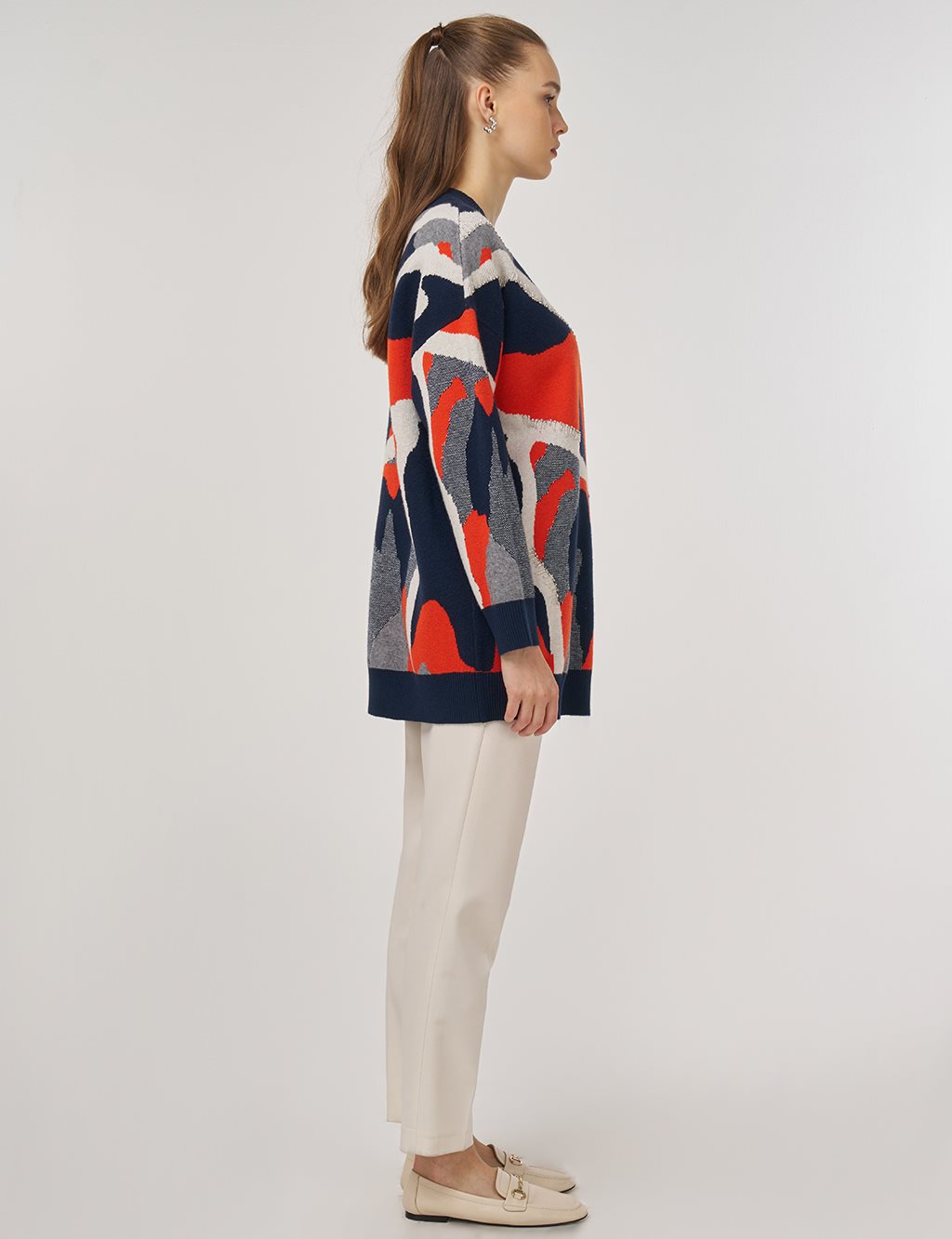 Abstract Patterned Viscose Knit Tunic in Dark Navy