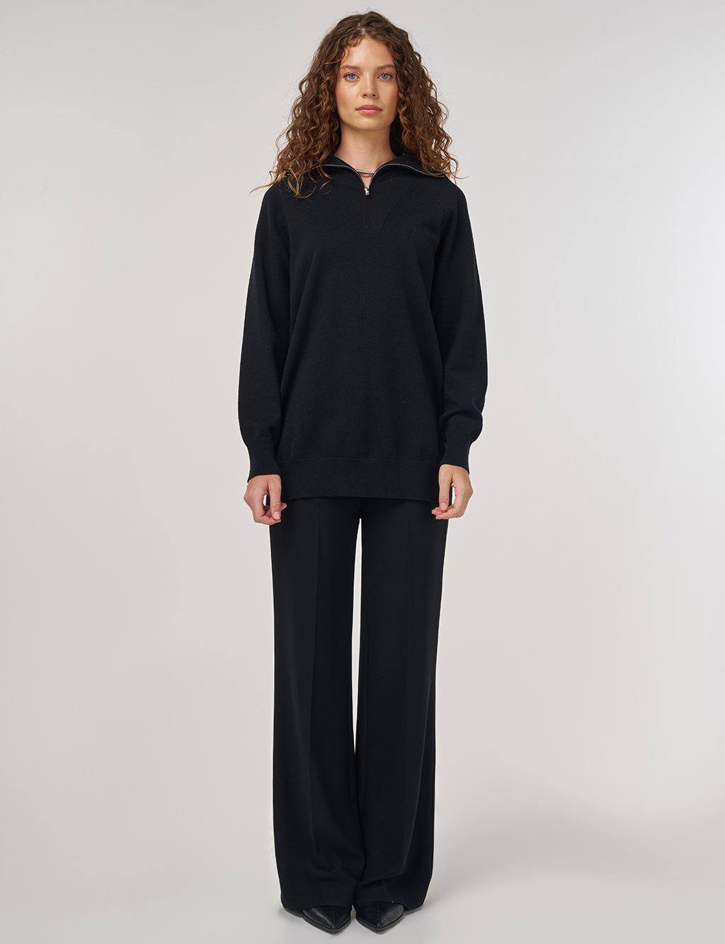 Zippered Knit Tunic in Black