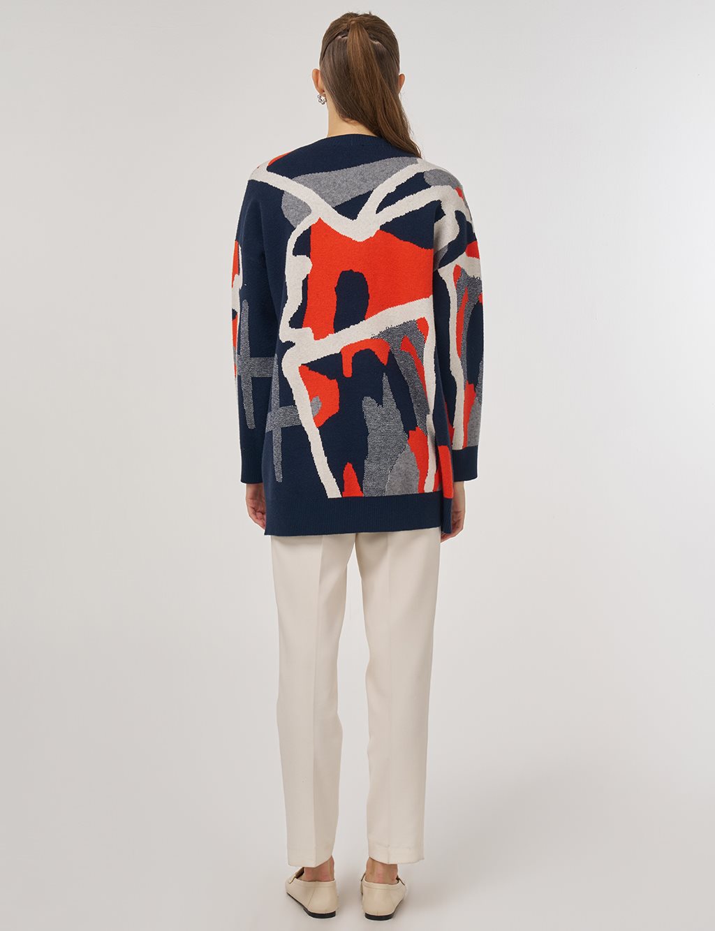 Abstract Patterned Viscose Knit Tunic in Dark Navy