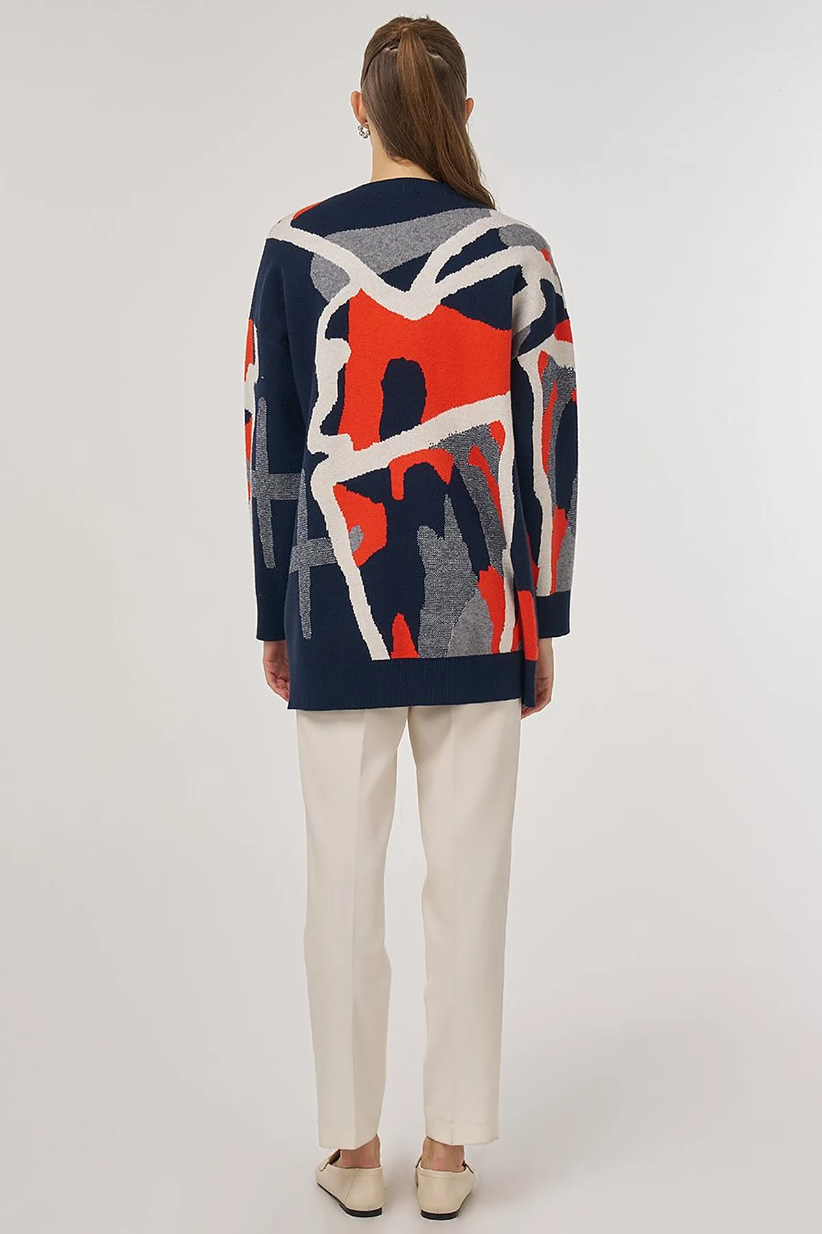 Abstract Patterned Viscose Knit Tunic in Dark Navy