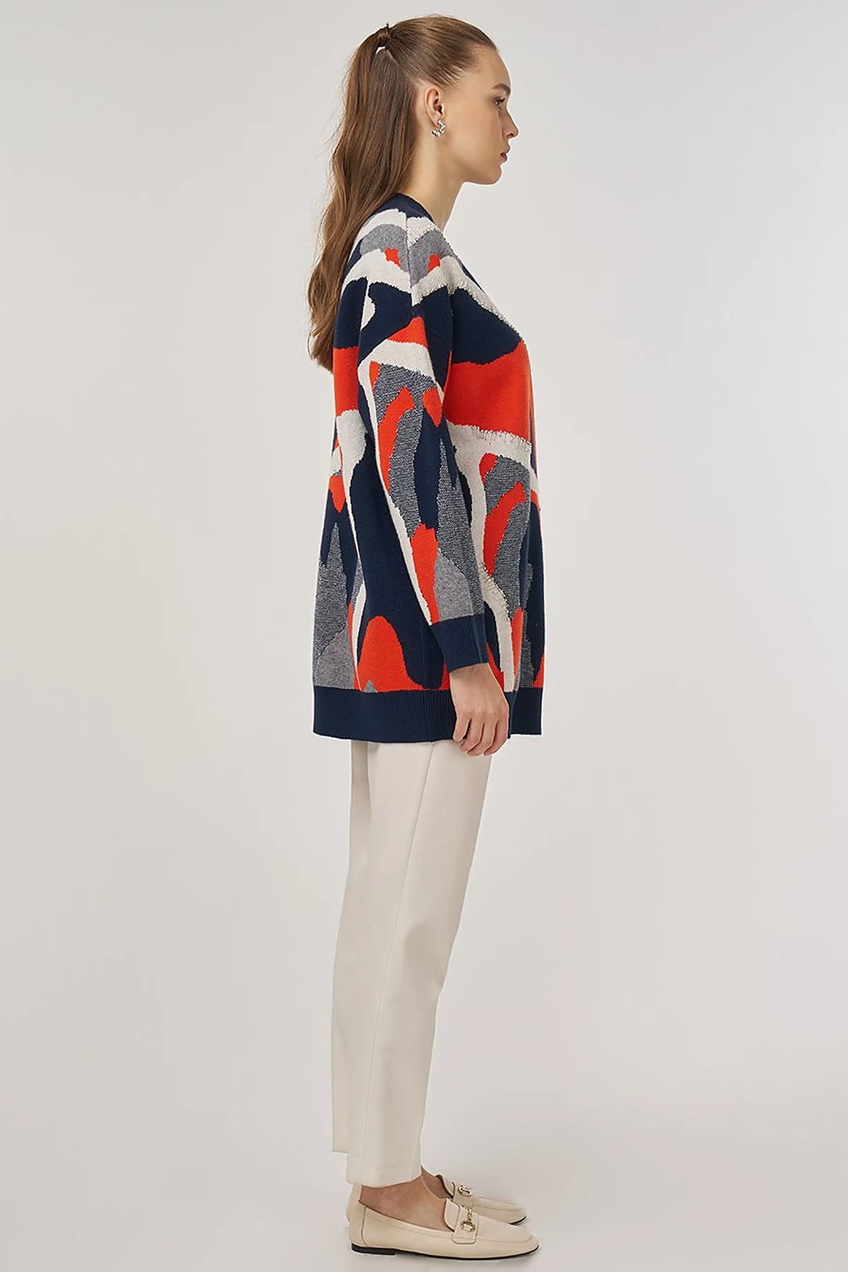 Abstract Patterned Viscose Knit Tunic in Dark Navy