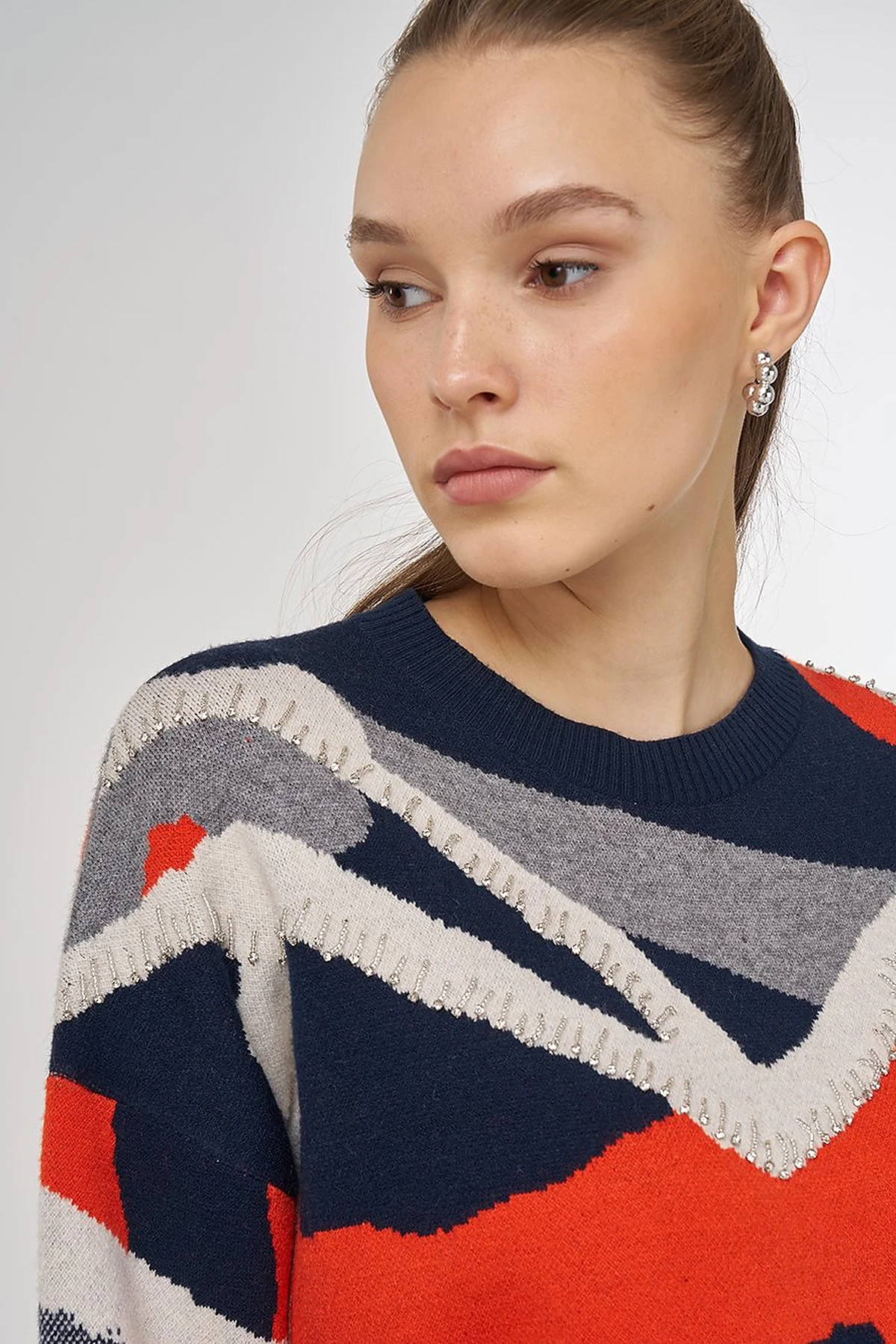 Abstract Patterned Viscose Knit Tunic in Dark Navy